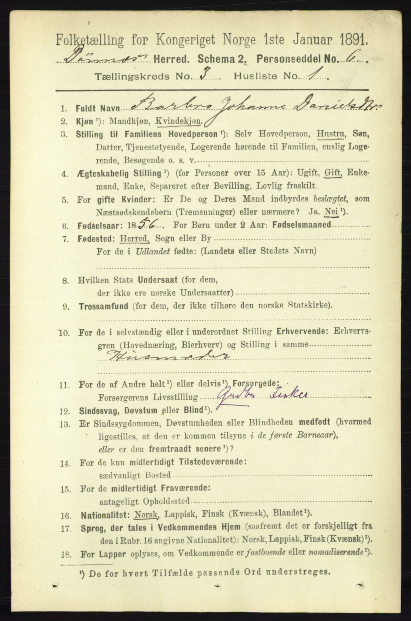 RA, 1891 census for 1827 Dønnes, 1891, p. 1262