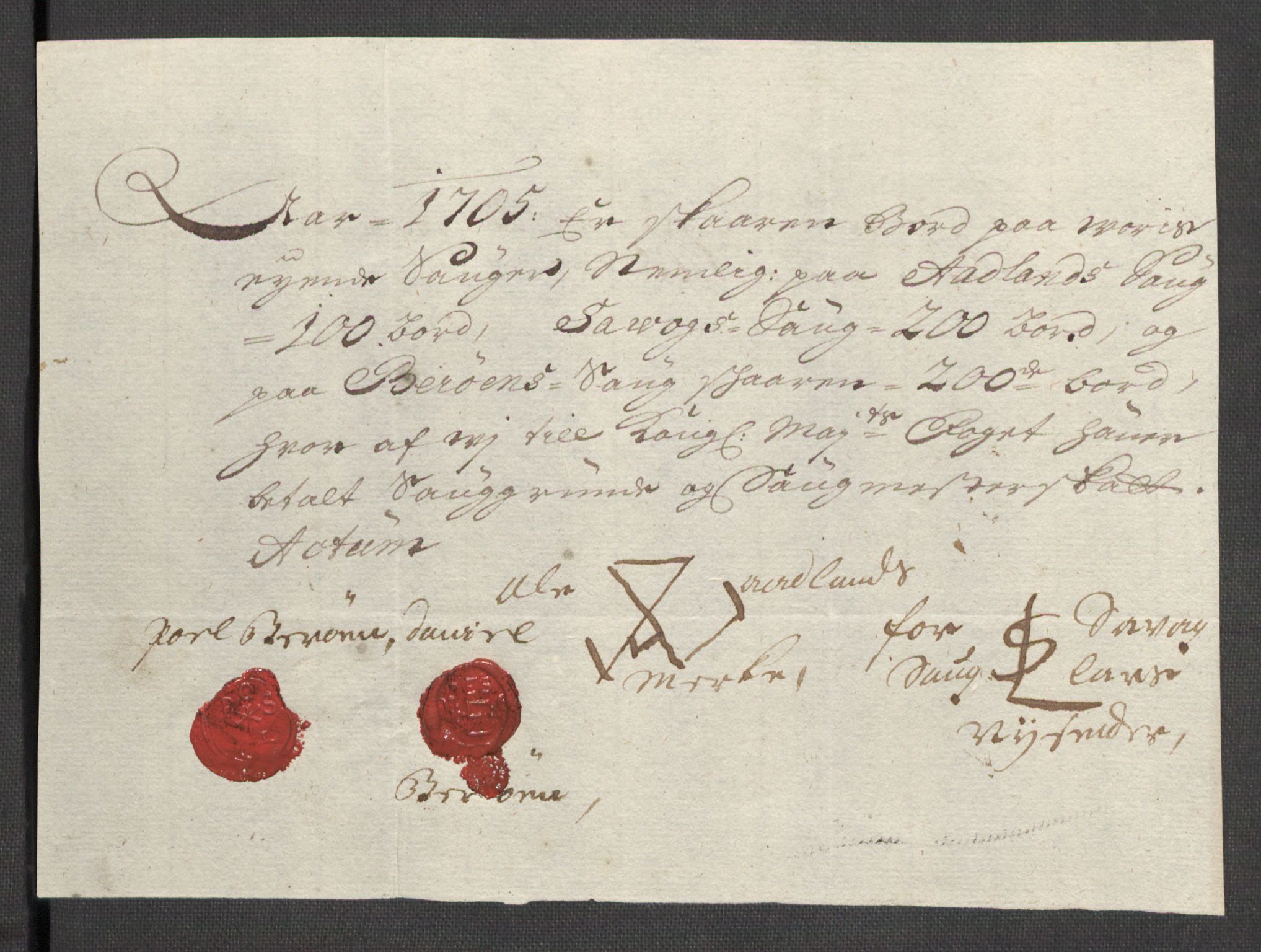 Rentekammeret inntil 1814, Reviderte regnskaper, Fogderegnskap, AV/RA-EA-4092/R48/L2983: Fogderegnskap Sunnhordland og Hardanger, 1705, p. 135