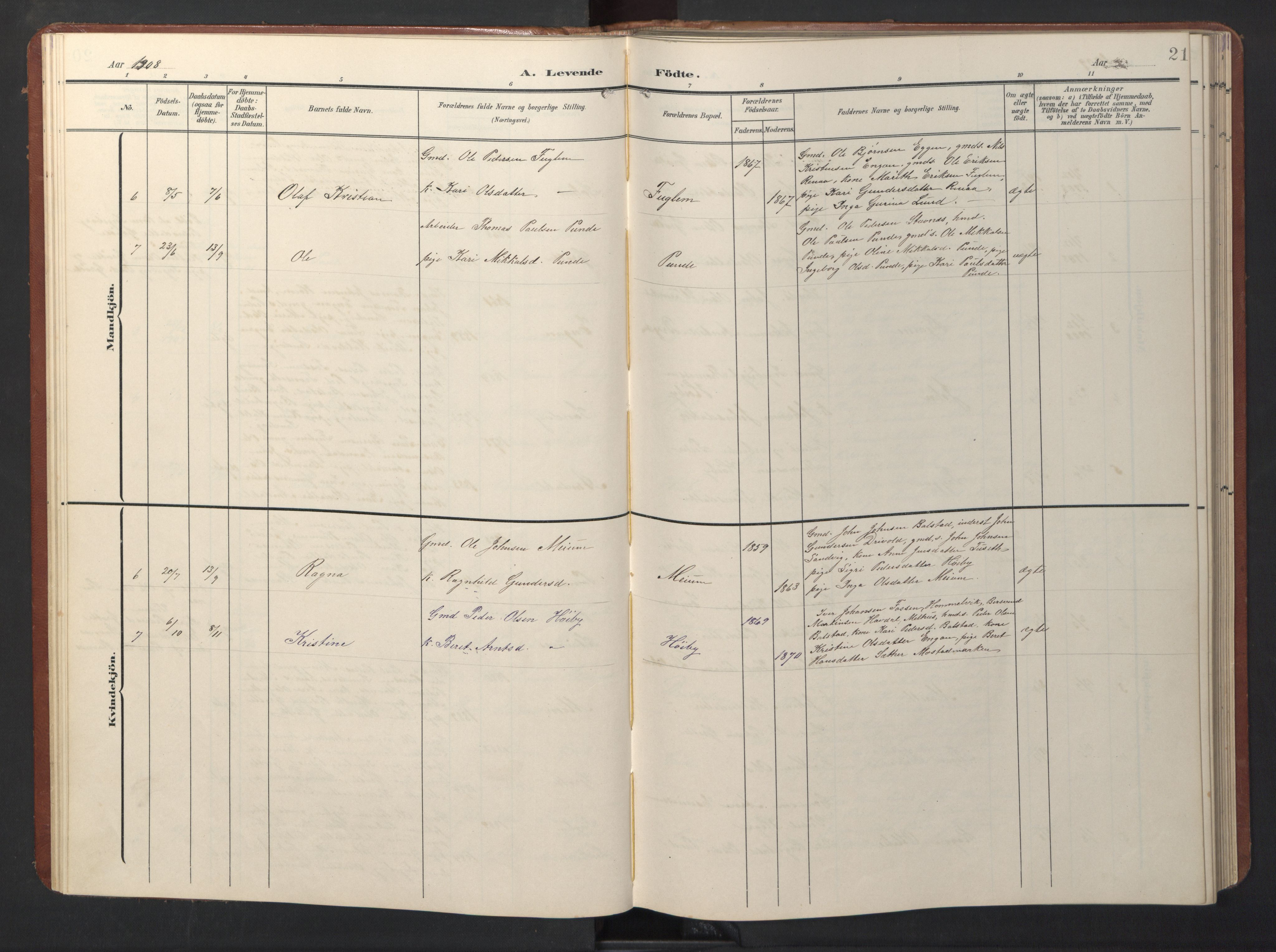 Ministerialprotokoller, klokkerbøker og fødselsregistre - Sør-Trøndelag, SAT/A-1456/696/L1161: Parish register (copy) no. 696C01, 1902-1950, p. 21