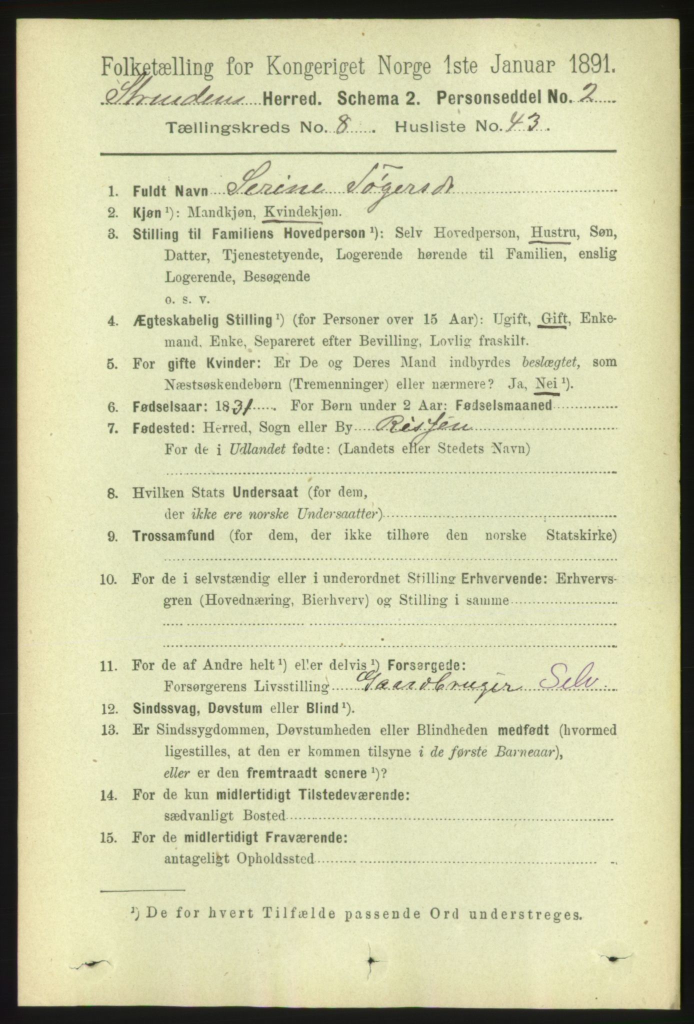 RA, 1891 census for 1660 Strinda, 1891, p. 7350