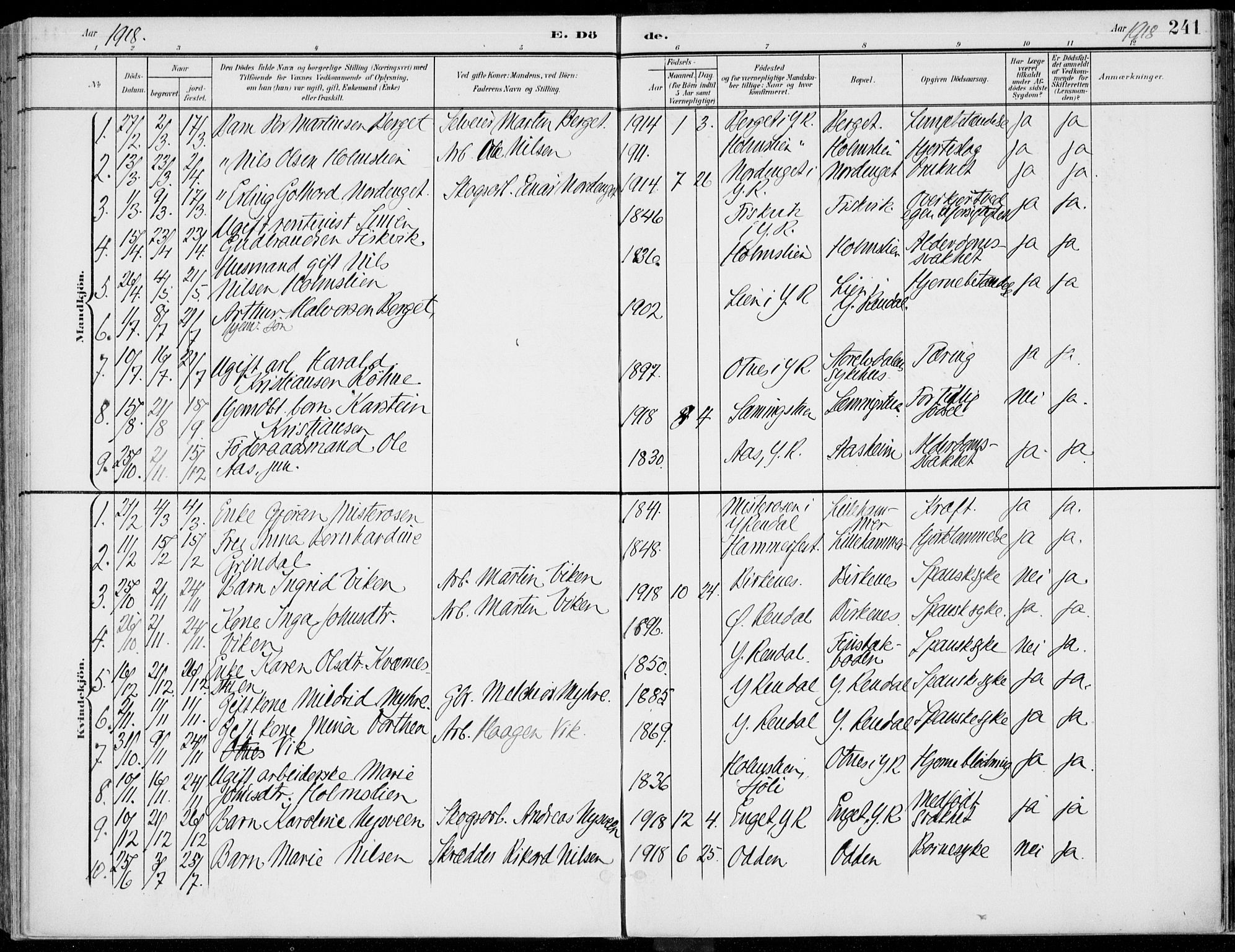 Rendalen prestekontor, SAH/PREST-054/H/Ha/Haa/L0011: Parish register (official) no. 11, 1901-1925, p. 241