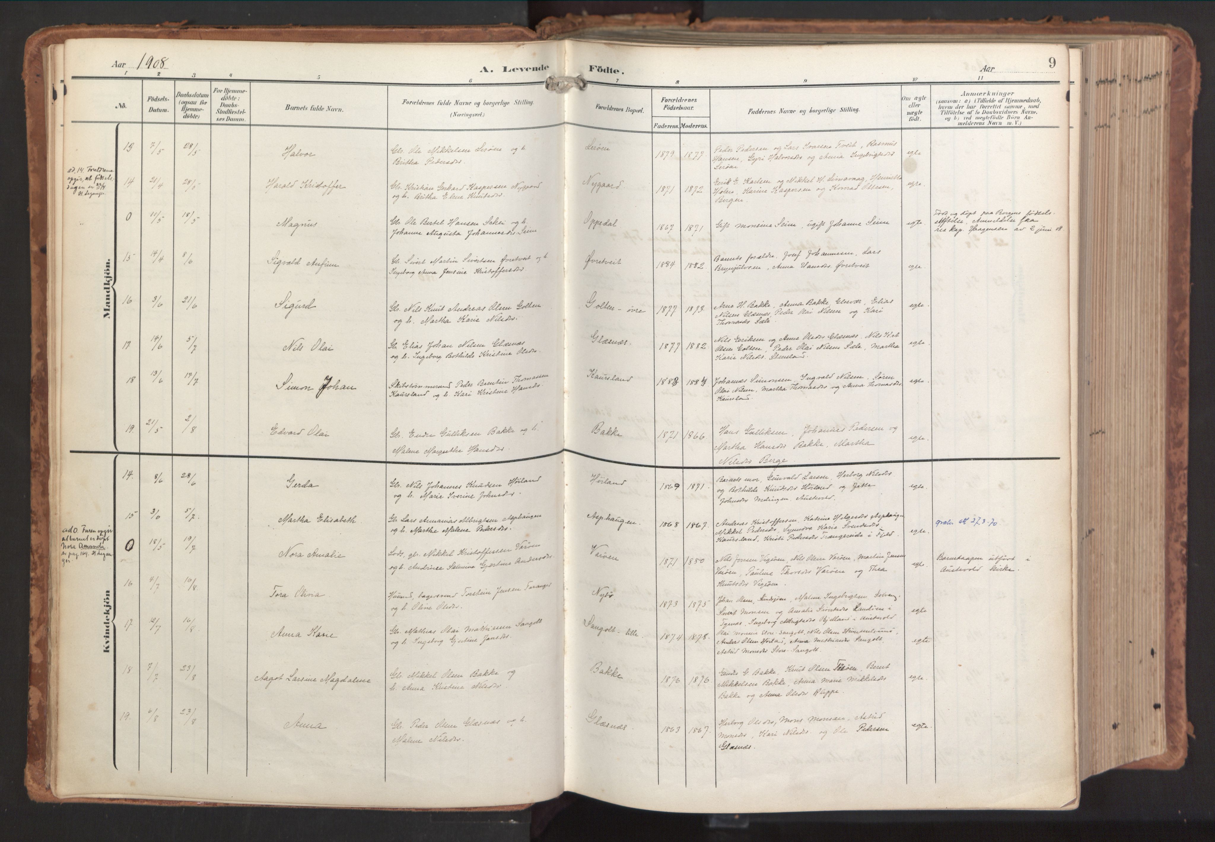 Sund sokneprestembete, AV/SAB-A-99930: Parish register (official) no. B 2, 1907-1926, p. 9
