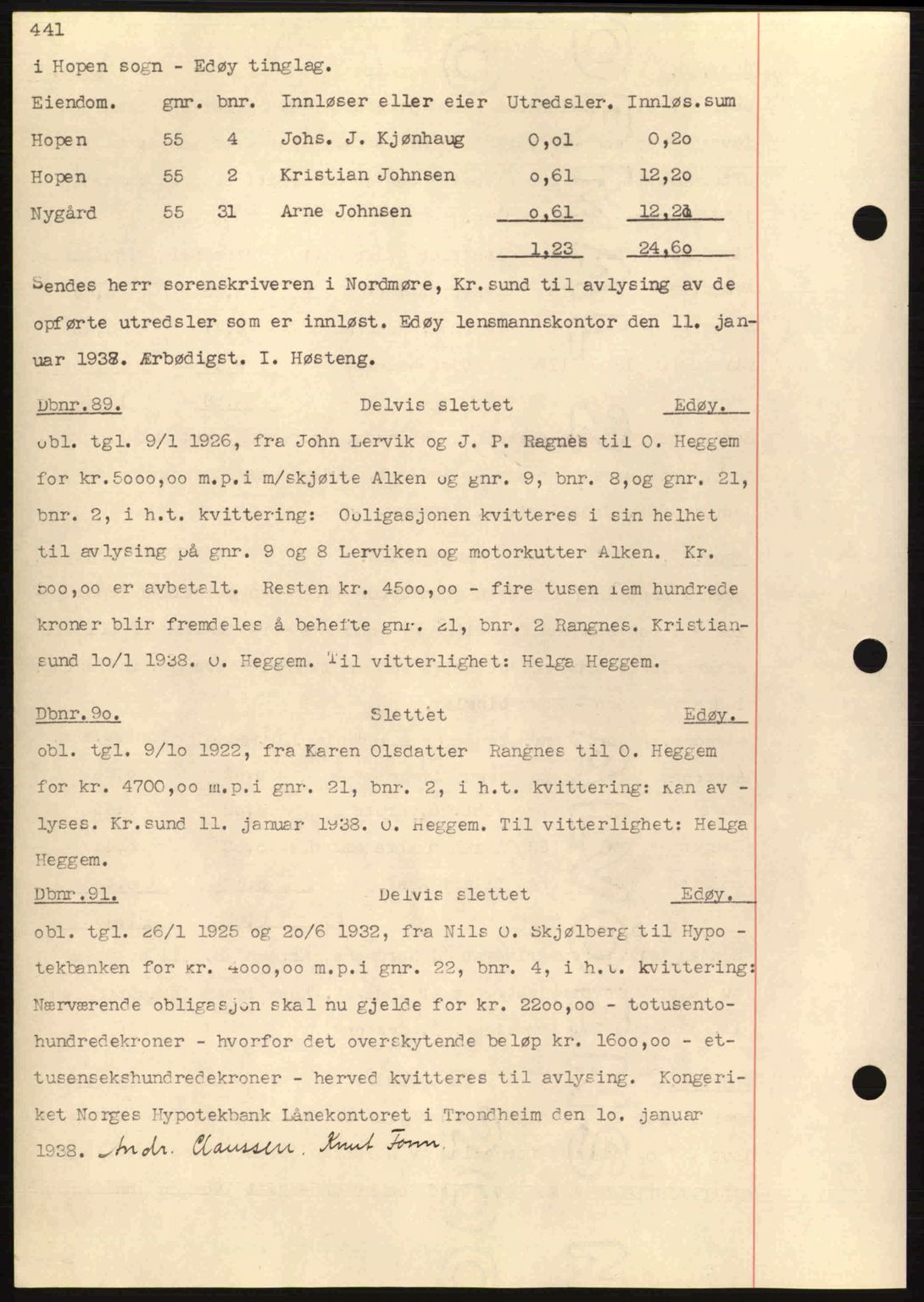 Nordmøre sorenskriveri, AV/SAT-A-4132/1/2/2Ca: Mortgage book no. C80, 1936-1939, Diary no: : 89/1938