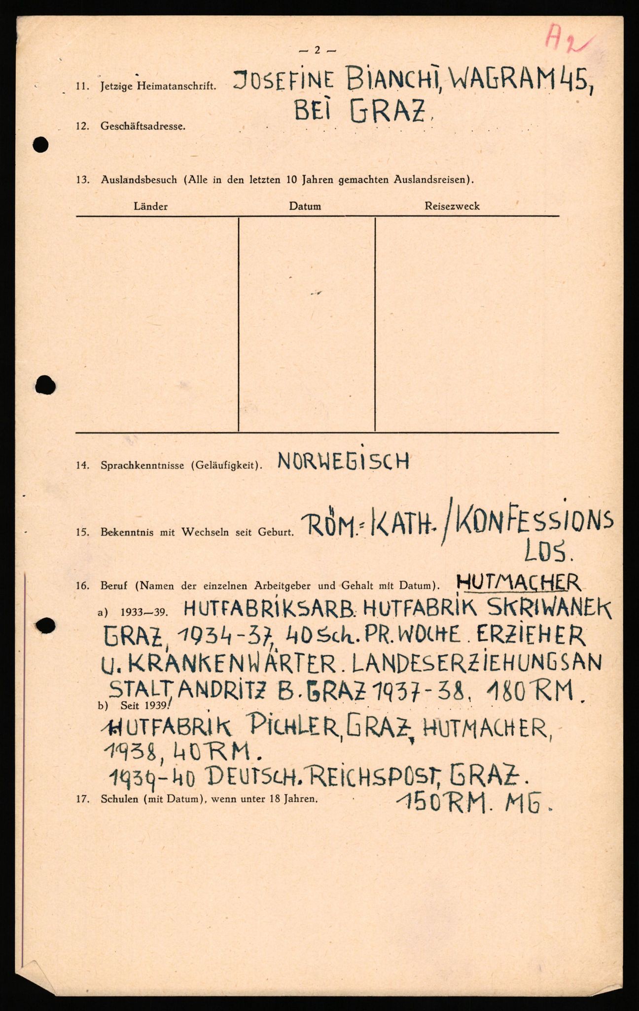 Forsvaret, Forsvarets overkommando II, AV/RA-RAFA-3915/D/Db/L0038: CI Questionaires. Tyske okkupasjonsstyrker i Norge. Østerrikere., 1945-1946, p. 30