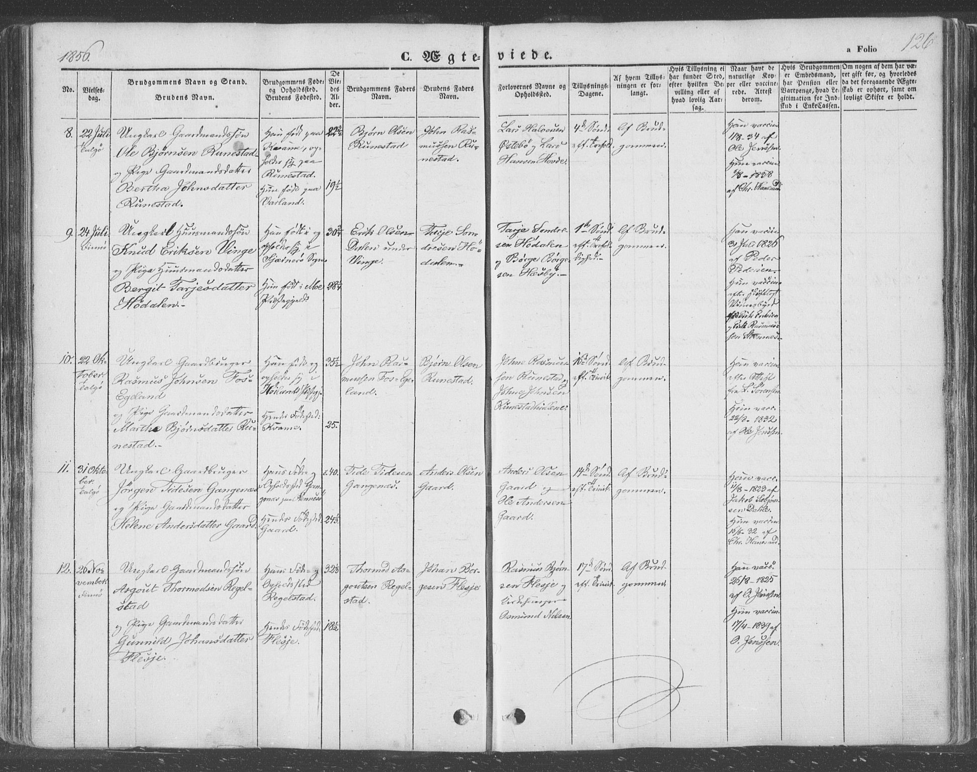 Finnøy sokneprestkontor, AV/SAST-A-101825/H/Ha/Haa/L0007: Parish register (official) no. A 7, 1847-1862, p. 126