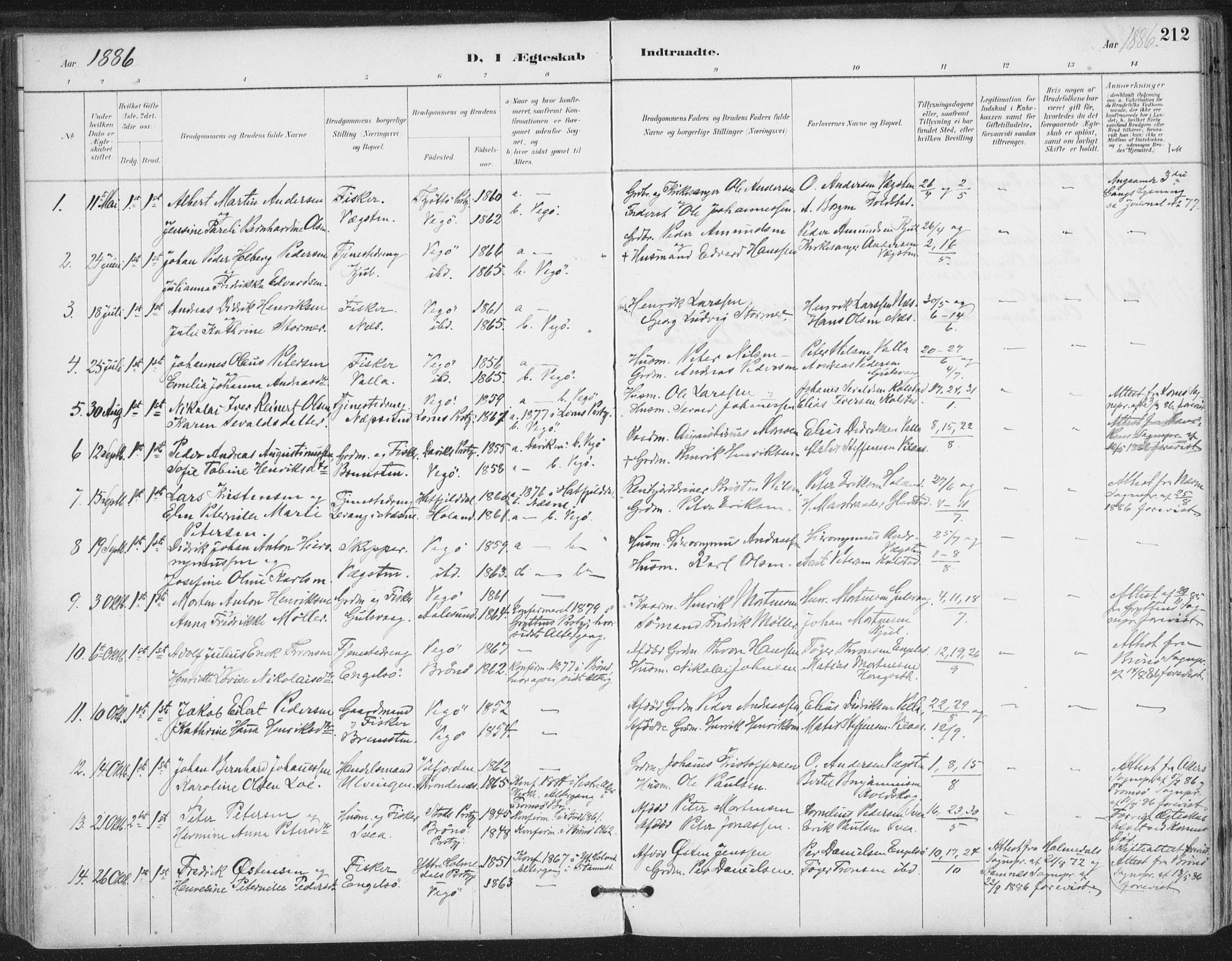 Ministerialprotokoller, klokkerbøker og fødselsregistre - Nordland, AV/SAT-A-1459/816/L0244: Parish register (official) no. 816A10, 1886-1903, p. 212