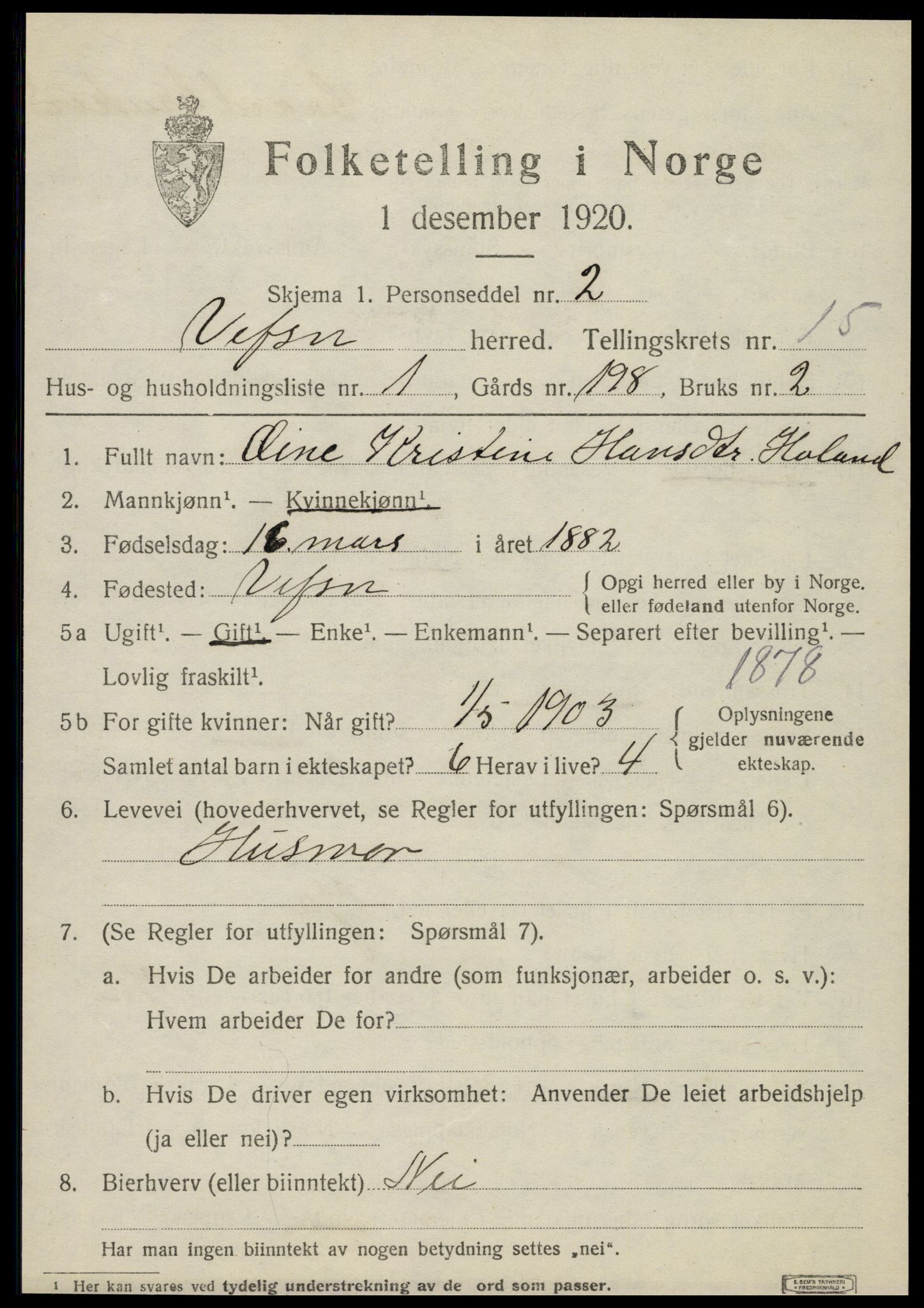 SAT, 1920 census for Vefsn, 1920, p. 11693