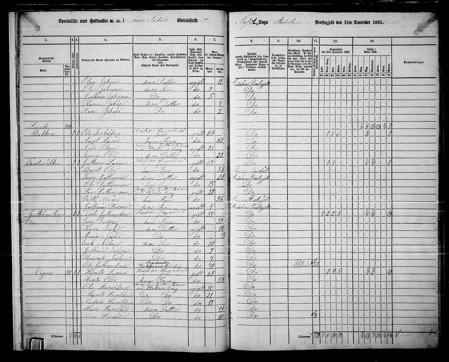 RA, 1865 census for Ådal, 1865, p. 15