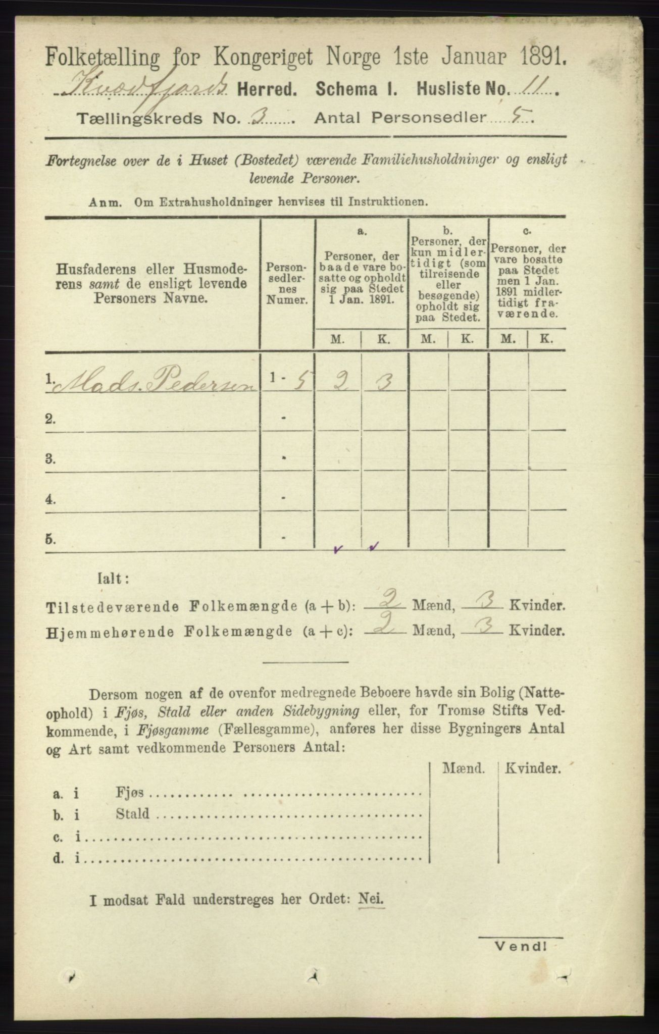 RA, 1891 census for 1911 Kvæfjord, 1891, p. 1231