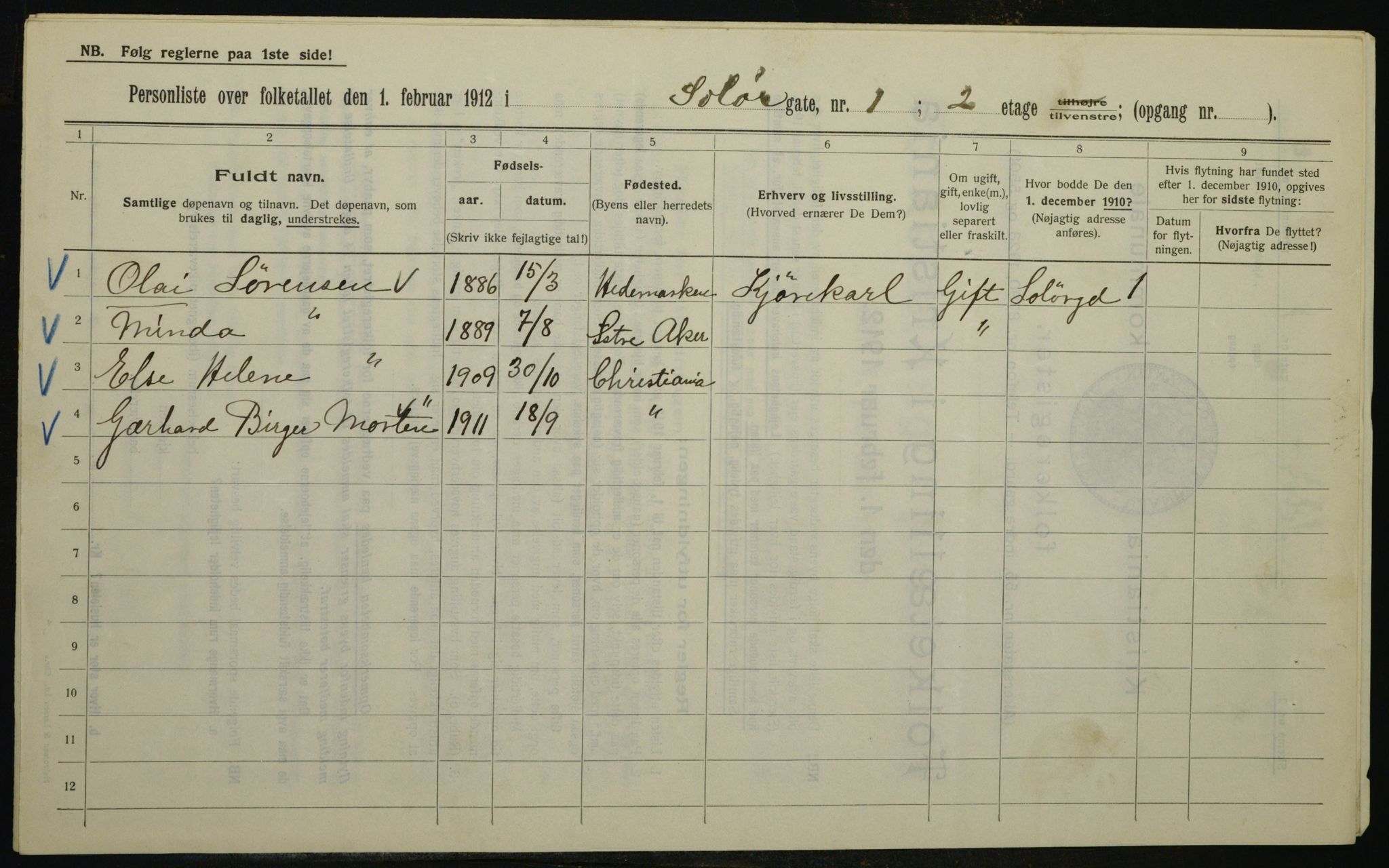 OBA, Municipal Census 1912 for Kristiania, 1912, p. 100036