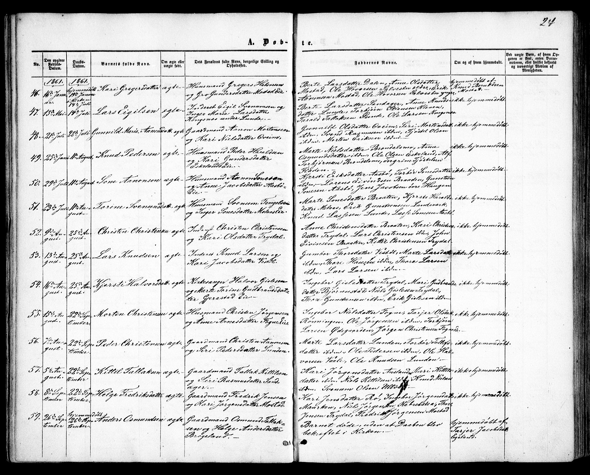 Gjerstad sokneprestkontor, SAK/1111-0014/F/Fa/Faa/L0007: Parish register (official) no. A 7, 1858-1875, p. 24