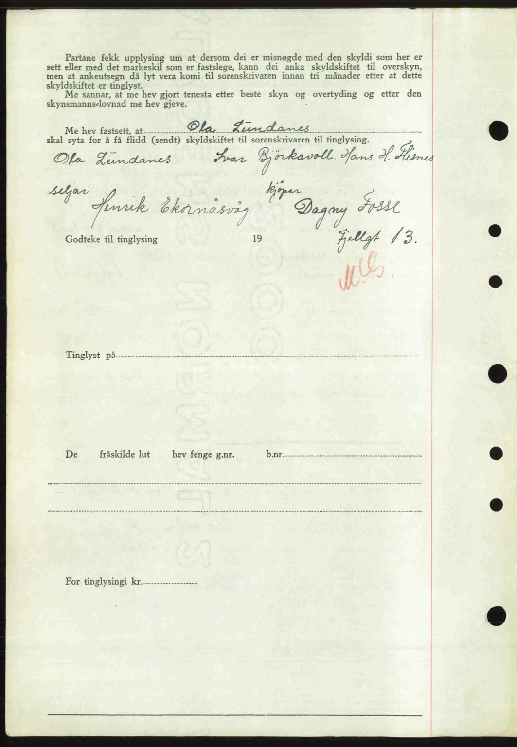 Nordre Sunnmøre sorenskriveri, AV/SAT-A-0006/1/2/2C/2Ca: Mortgage book no. A25, 1947-1947, Diary no: : 1894/1947