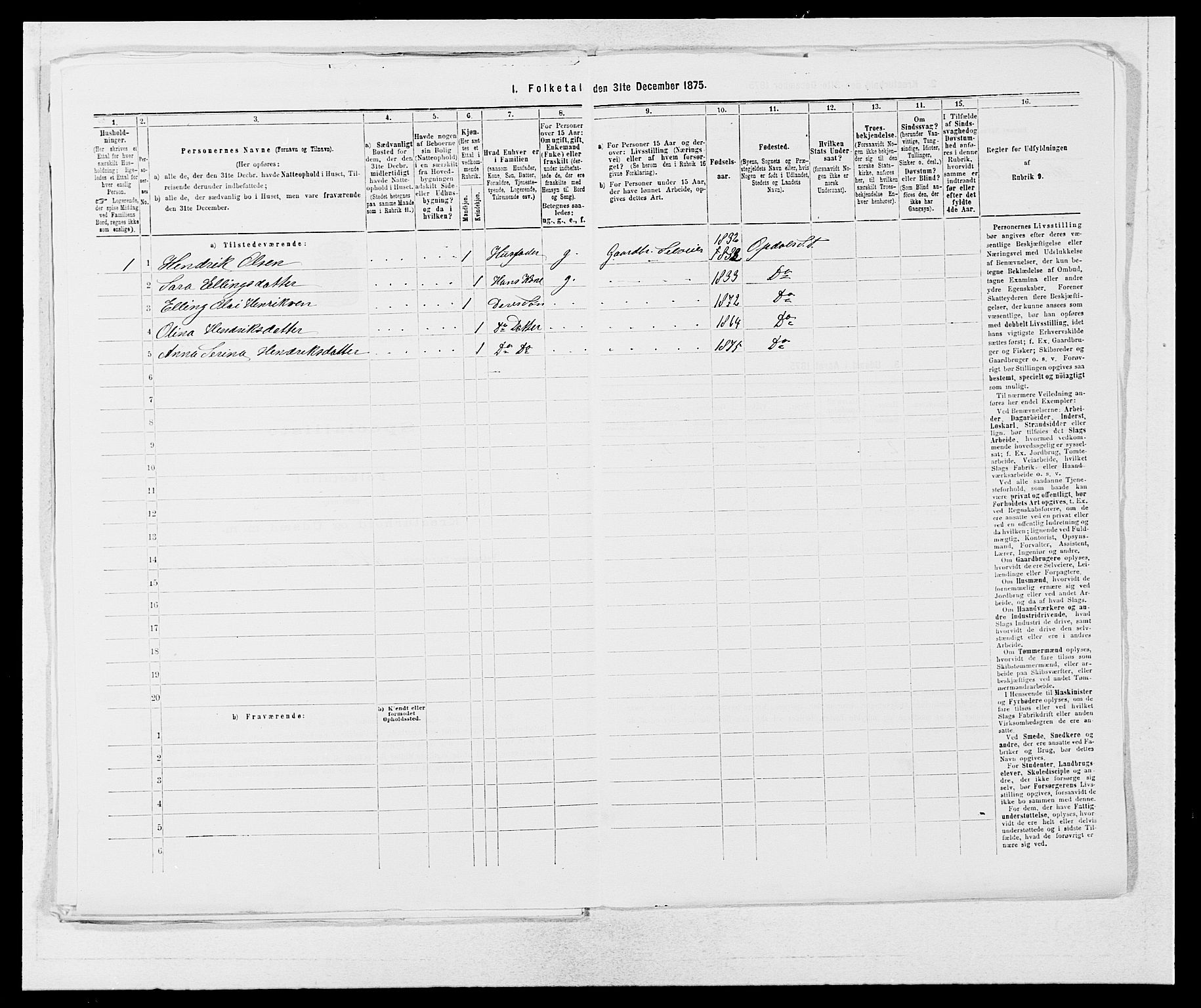 SAB, 1875 census for 1223P Tysnes, 1875, p. 421