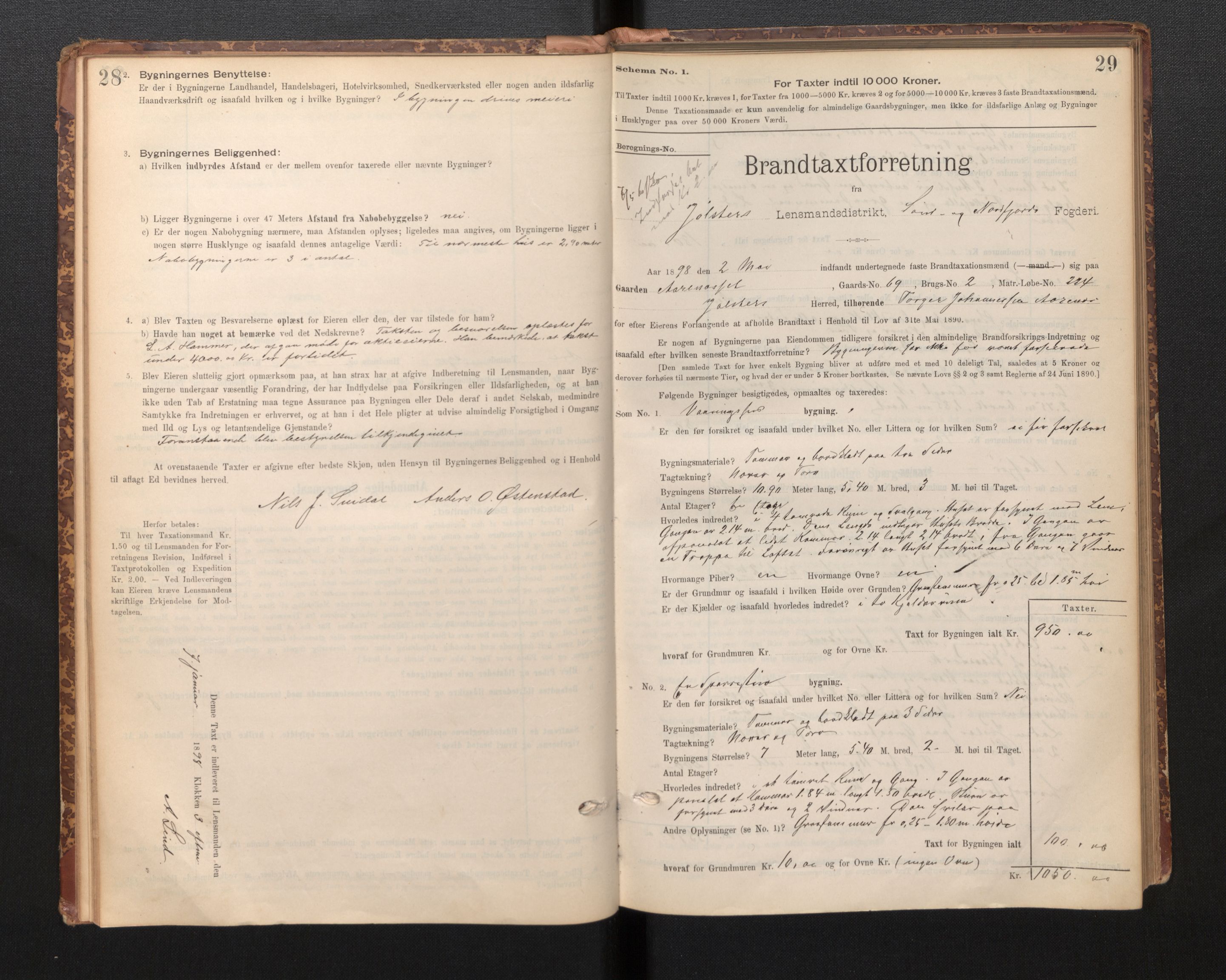 Lensmannen i Jølster, SAB/A-28701/0012/L0004: Branntakstprotokoll, skjematakst, 1895-1923, p. 28-29
