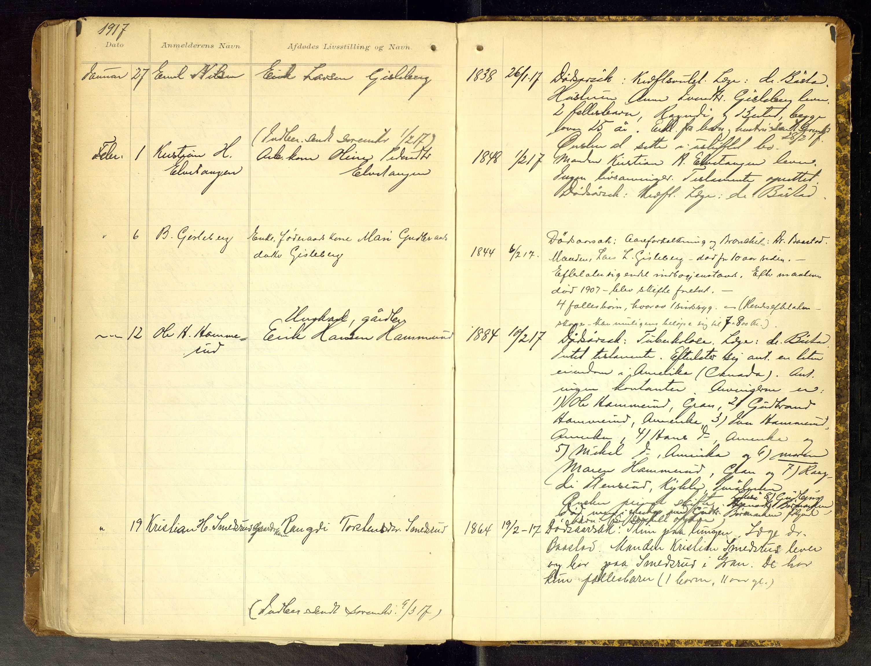 Gran lensmannskontor, AV/SAH-LOG-010/H/Ha/L0002: Dødsfallsprotokoll, 1899-1917, p. 151