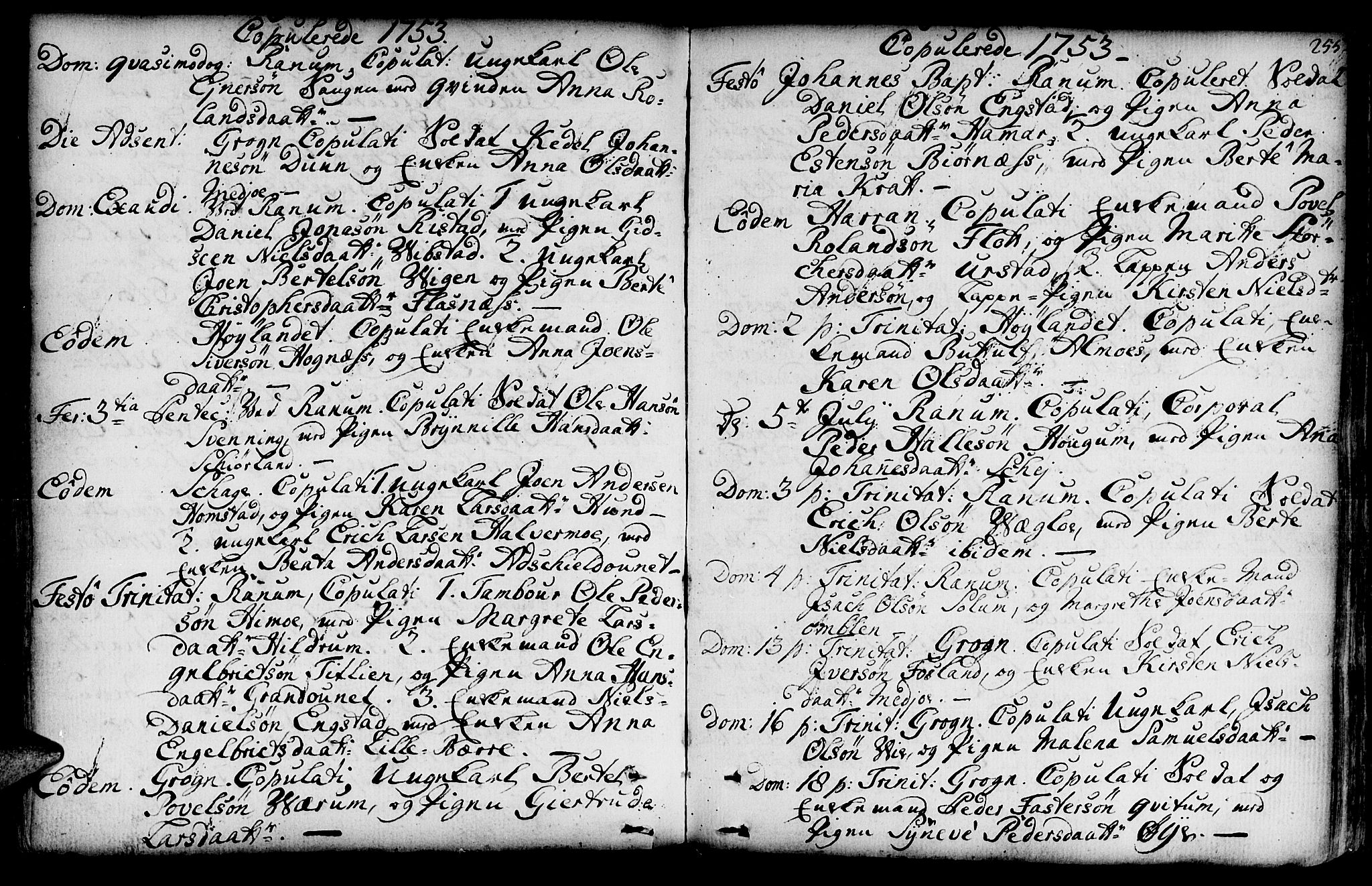 Ministerialprotokoller, klokkerbøker og fødselsregistre - Nord-Trøndelag, SAT/A-1458/764/L0542: Parish register (official) no. 764A02, 1748-1779, p. 255