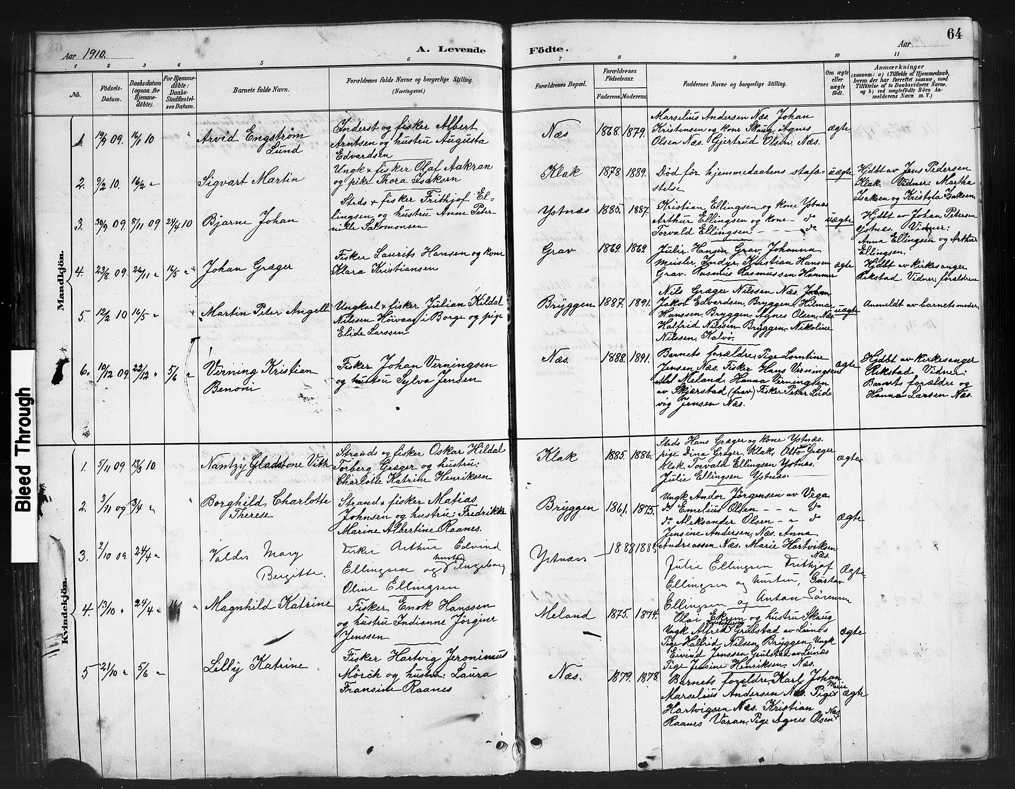 Ministerialprotokoller, klokkerbøker og fødselsregistre - Nordland, AV/SAT-A-1459/808/L0131: Parish register (copy) no. 808C02, 1879-1919, p. 64