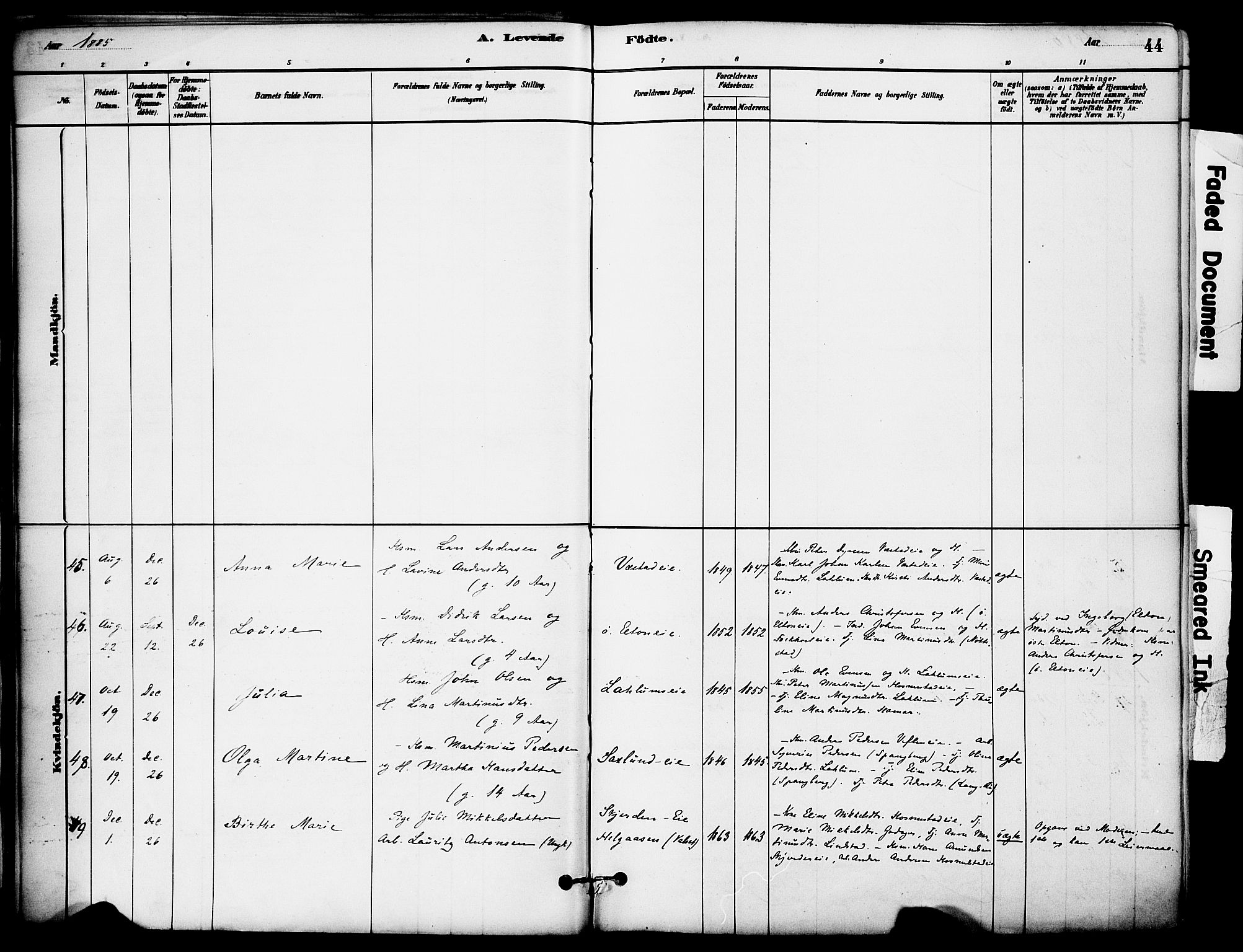 Stange prestekontor, AV/SAH-PREST-002/K/L0017: Parish register (official) no. 17, 1880-1893, p. 44