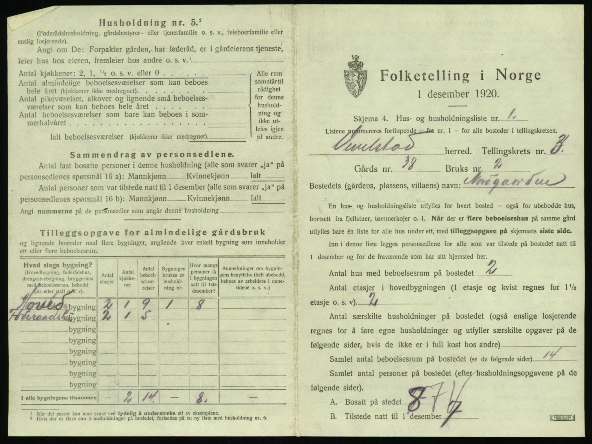 SAT, 1920 census for Vevelstad, 1920, p. 248