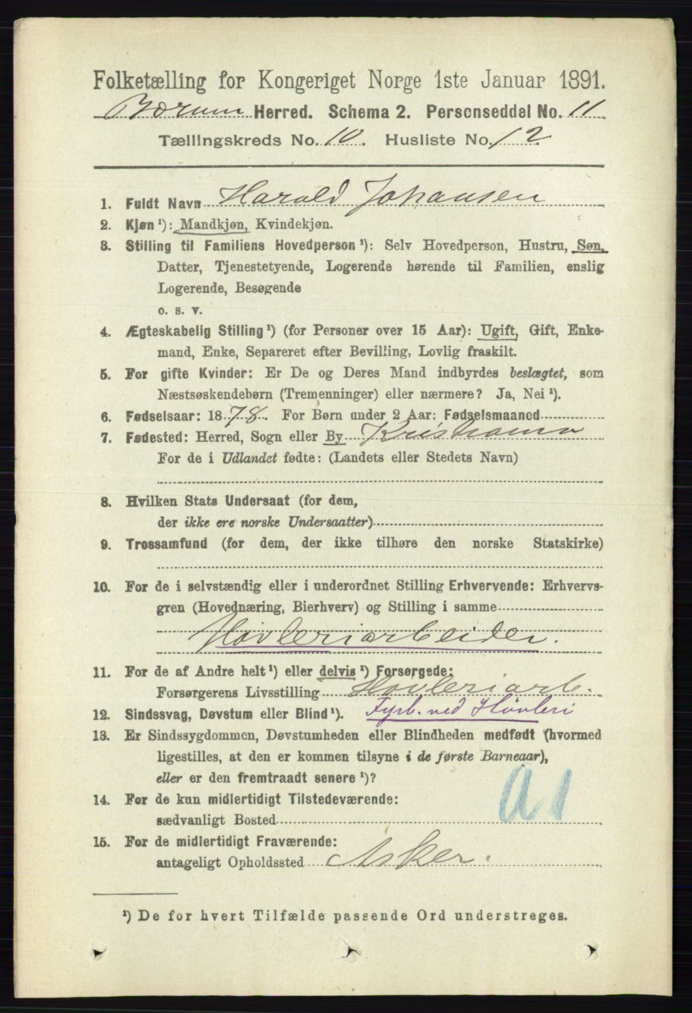 RA, 1891 census for 0219 Bærum, 1891, p. 6520