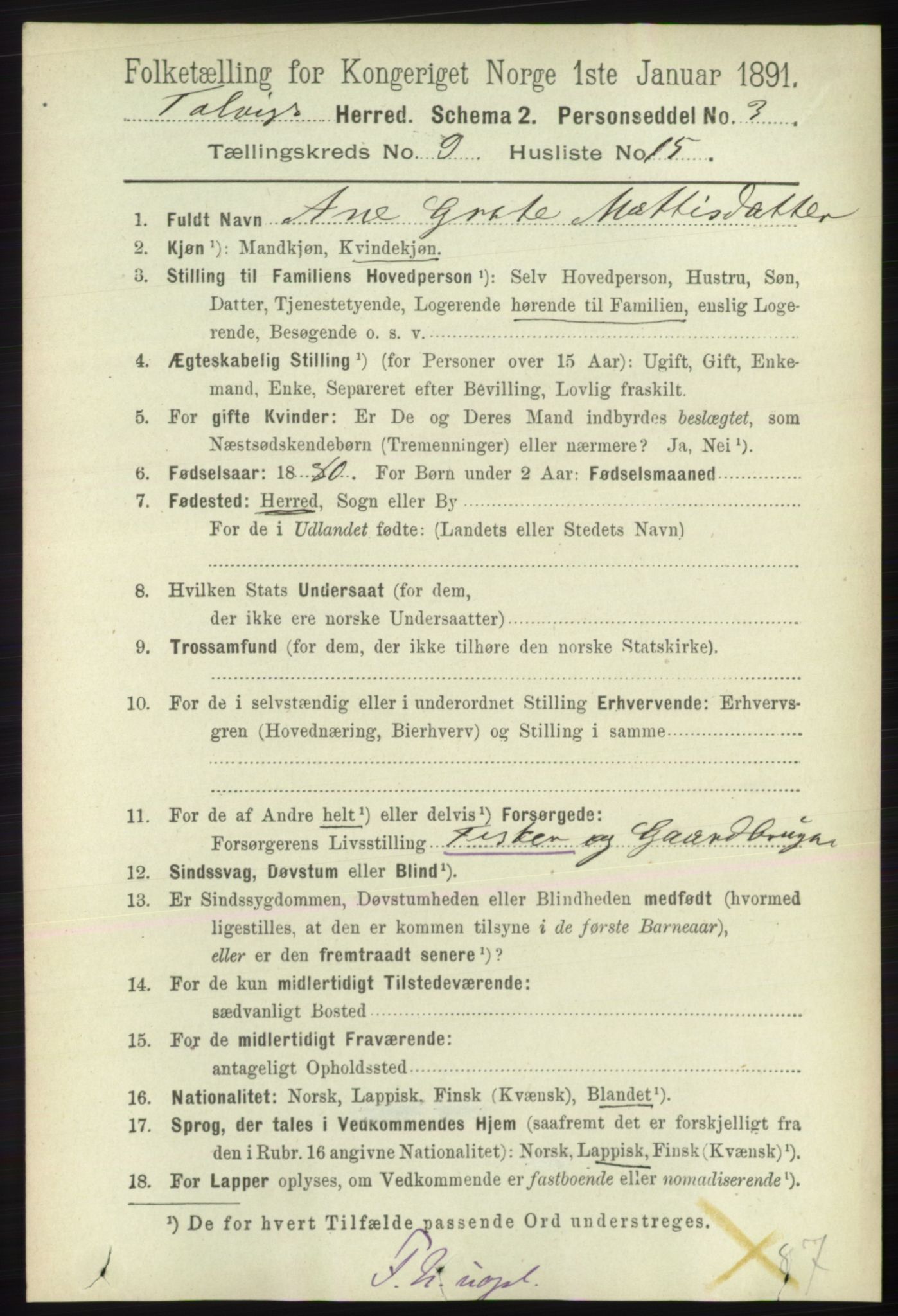 RA, 1891 census for 2013 Talvik, 1891, p. 2244