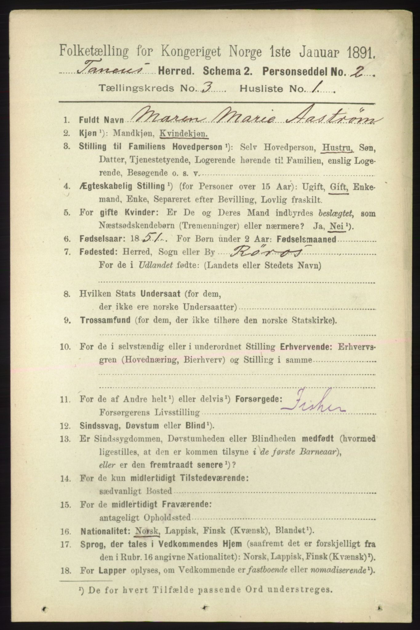 RA, 1891 census for 2025 Tana, 1891, p. 1505