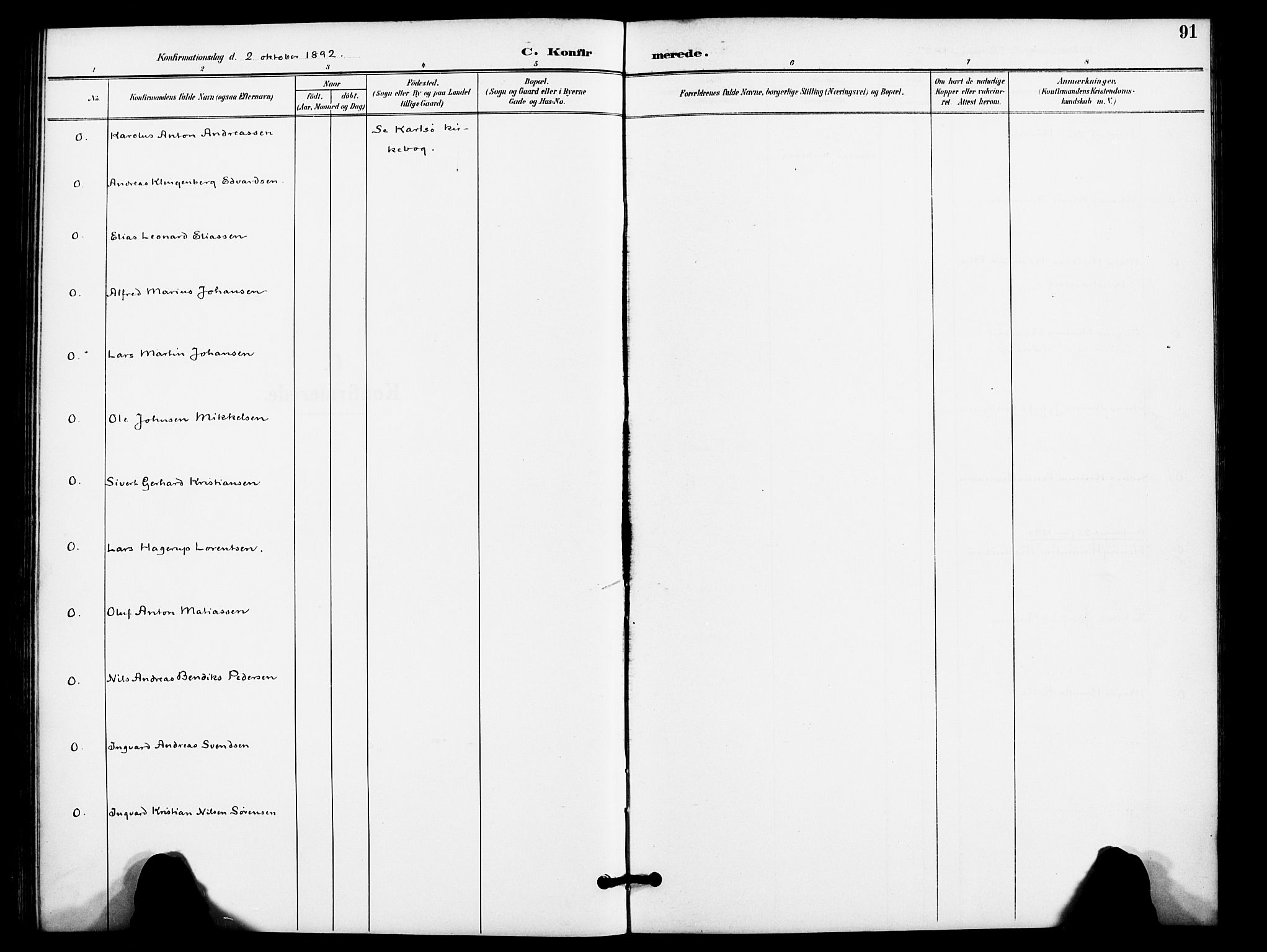 Karlsøy sokneprestembete, SATØ/S-1299/H/Ha/Haa/L0012kirke: Parish register (official) no. 12, 1892-1902, p. 91