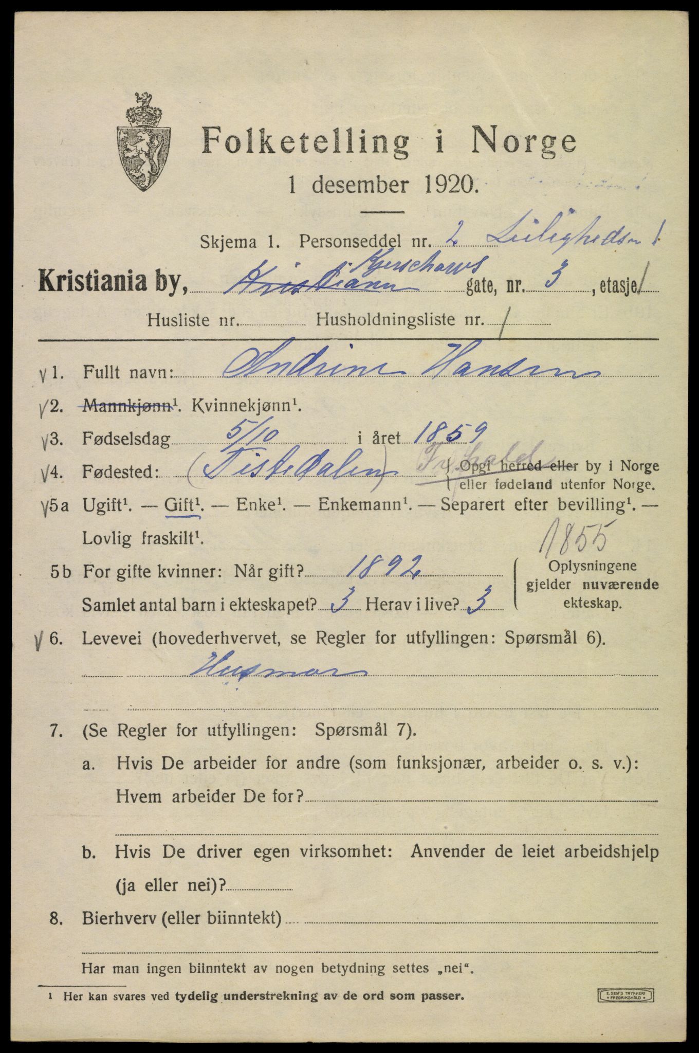 SAO, 1920 census for Kristiania, 1920, p. 340365