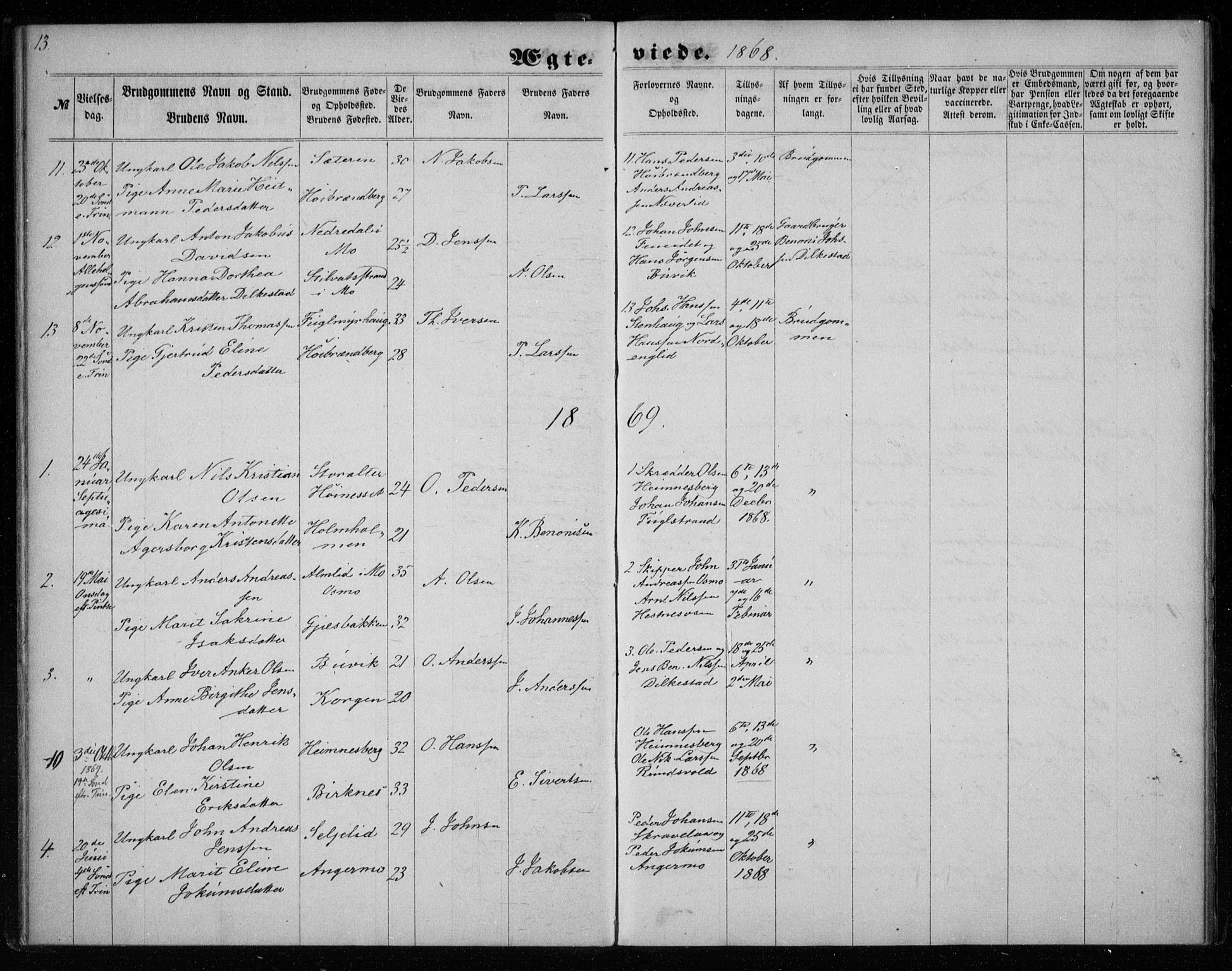 Ministerialprotokoller, klokkerbøker og fødselsregistre - Nordland, AV/SAT-A-1459/825/L0358: Parish register (official) no. 825A12, 1863-1878, p. 13