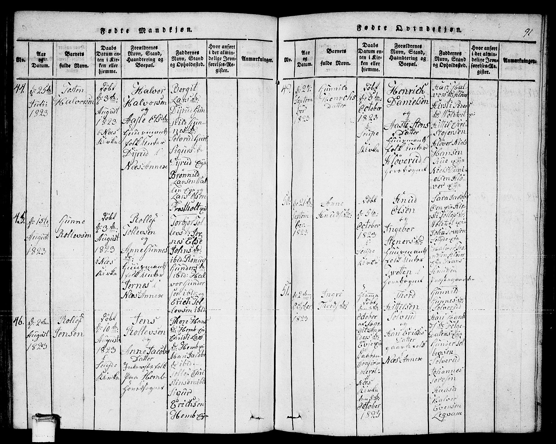 Sauherad kirkebøker, AV/SAKO-A-298/F/Fa/L0005: Parish register (official) no. I 5, 1815-1829, p. 91