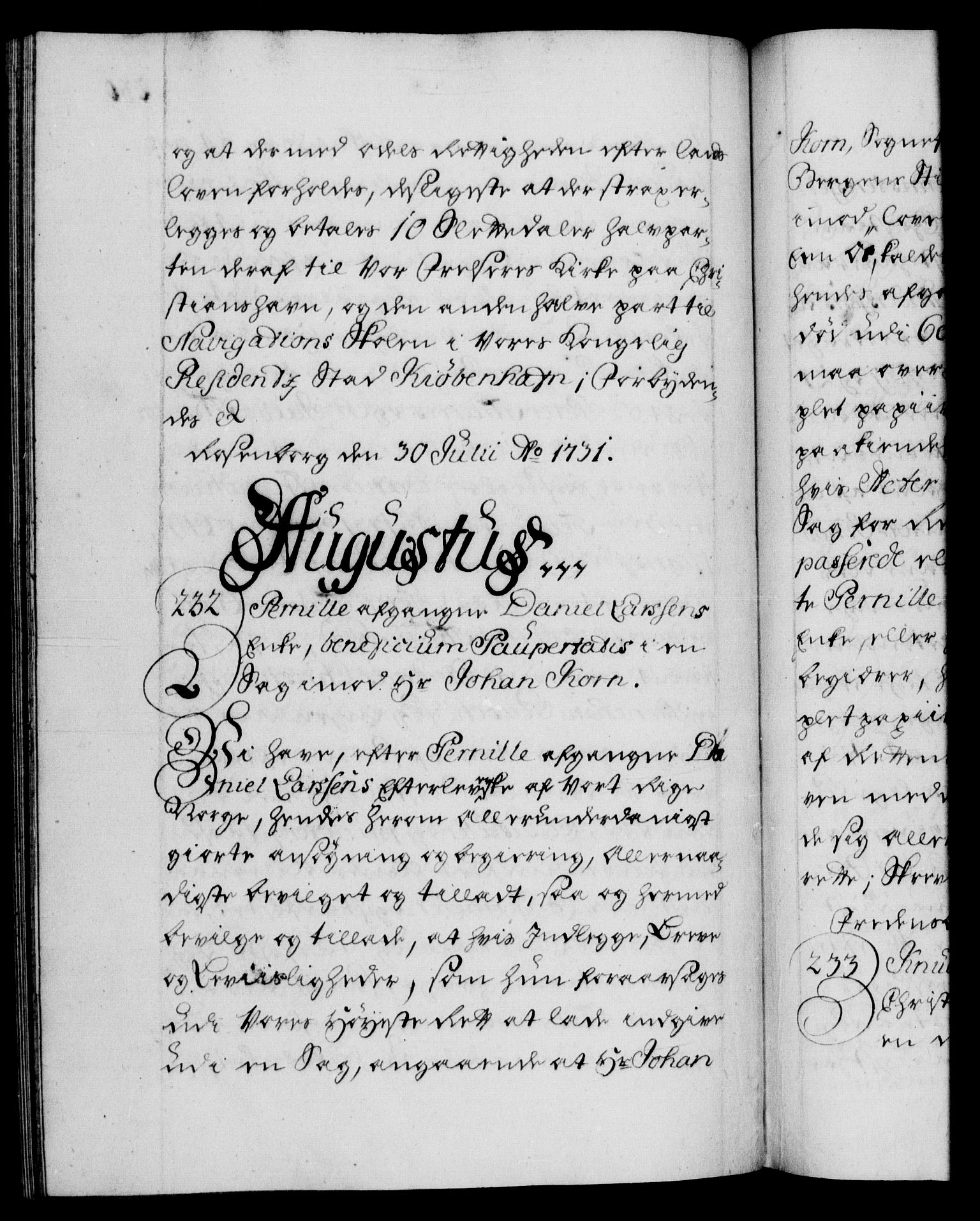 Danske Kanselli 1572-1799, AV/RA-EA-3023/F/Fc/Fca/Fcaa/L0027: Norske registre, 1730-1732, p. 230b