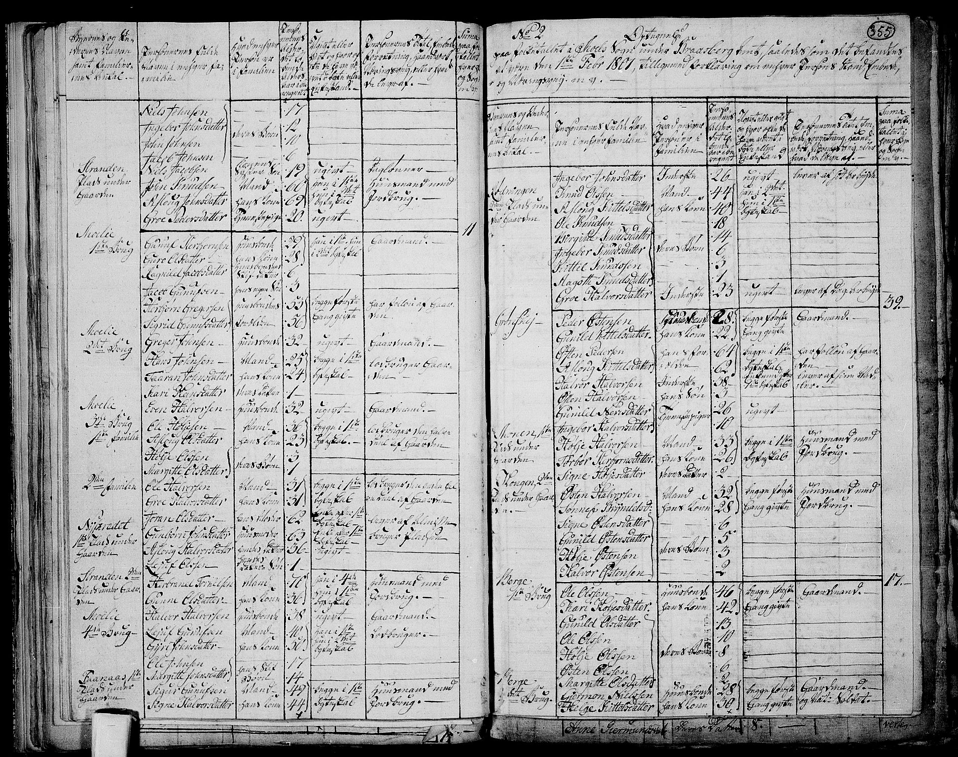 RA, 1801 census for 0826P Tinn, 1801, p. 354b-355a