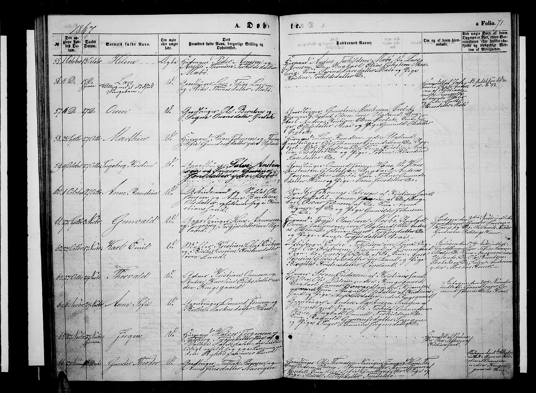 Oddernes sokneprestkontor, AV/SAK-1111-0033/F/Fb/Fba/L0006: Parish register (copy) no. B 6 /1, 1860-1869, p. 71