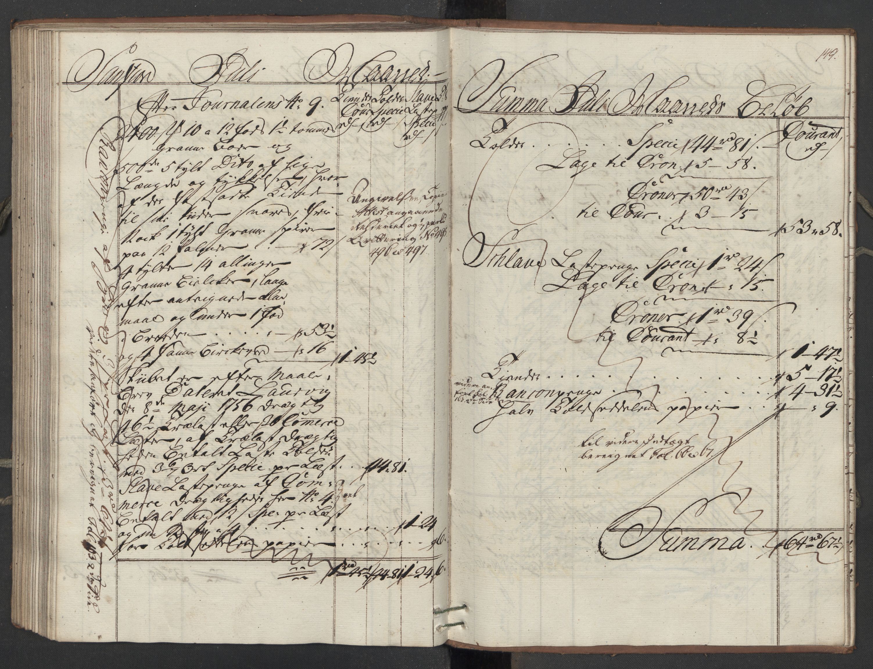 Generaltollkammeret, tollregnskaper, AV/RA-EA-5490/R11/L0039/0001: Tollregnskaper Larvik og Sandefjord / Utgående hovedtollbok, 1762, p. 148b-149a