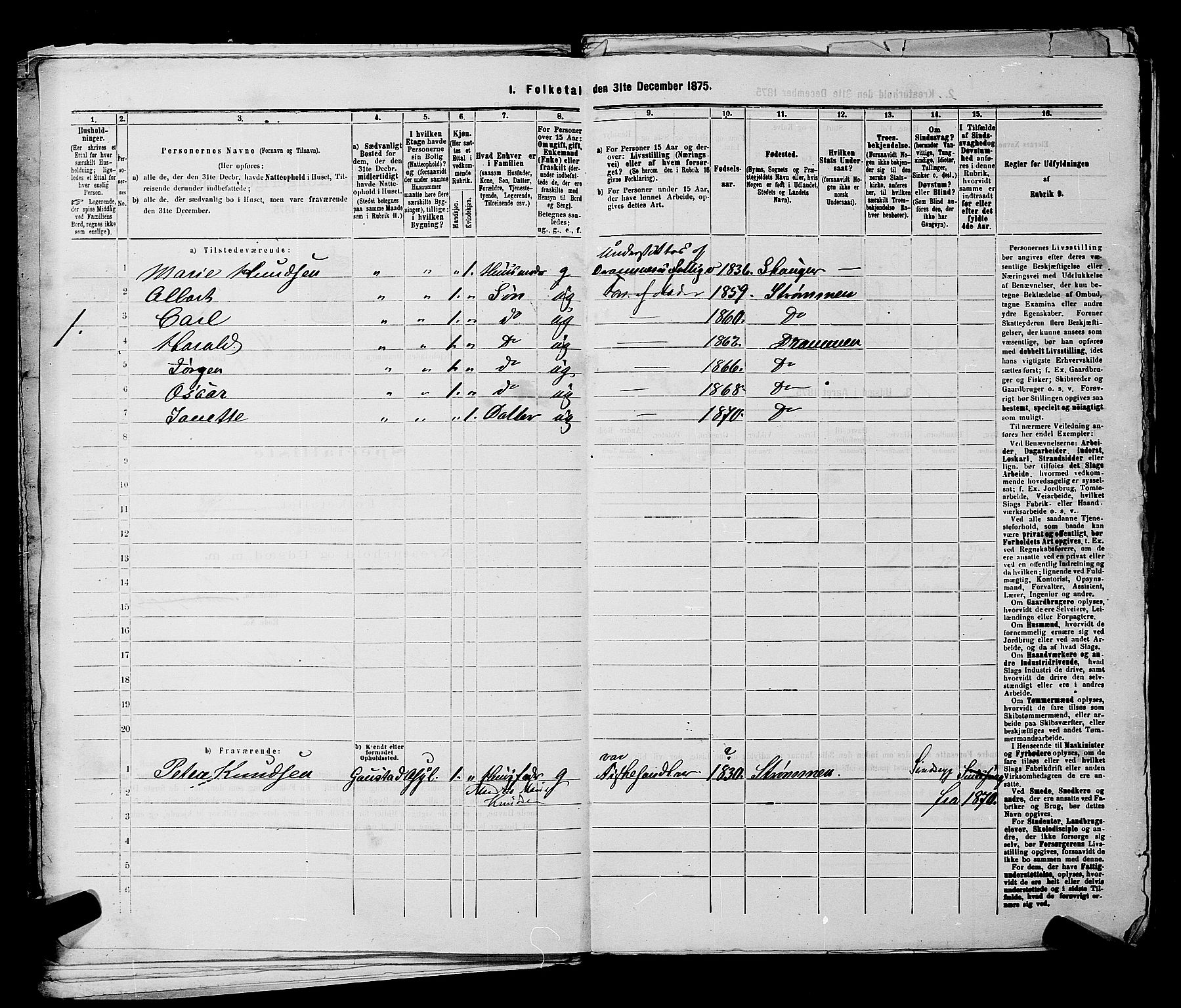 SAKO, 1875 census for 0602 Drammen, 1875, p. 3785