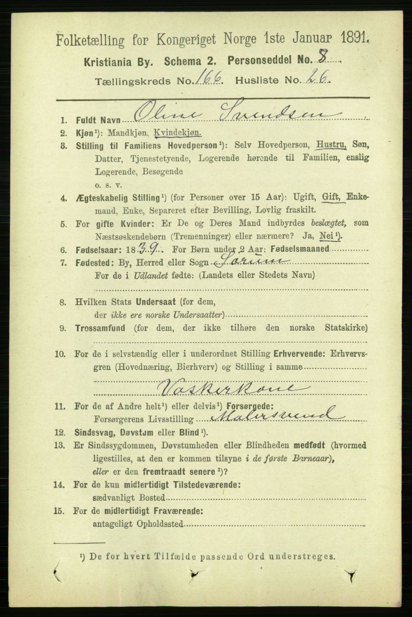 RA, 1891 census for 0301 Kristiania, 1891, p. 97186