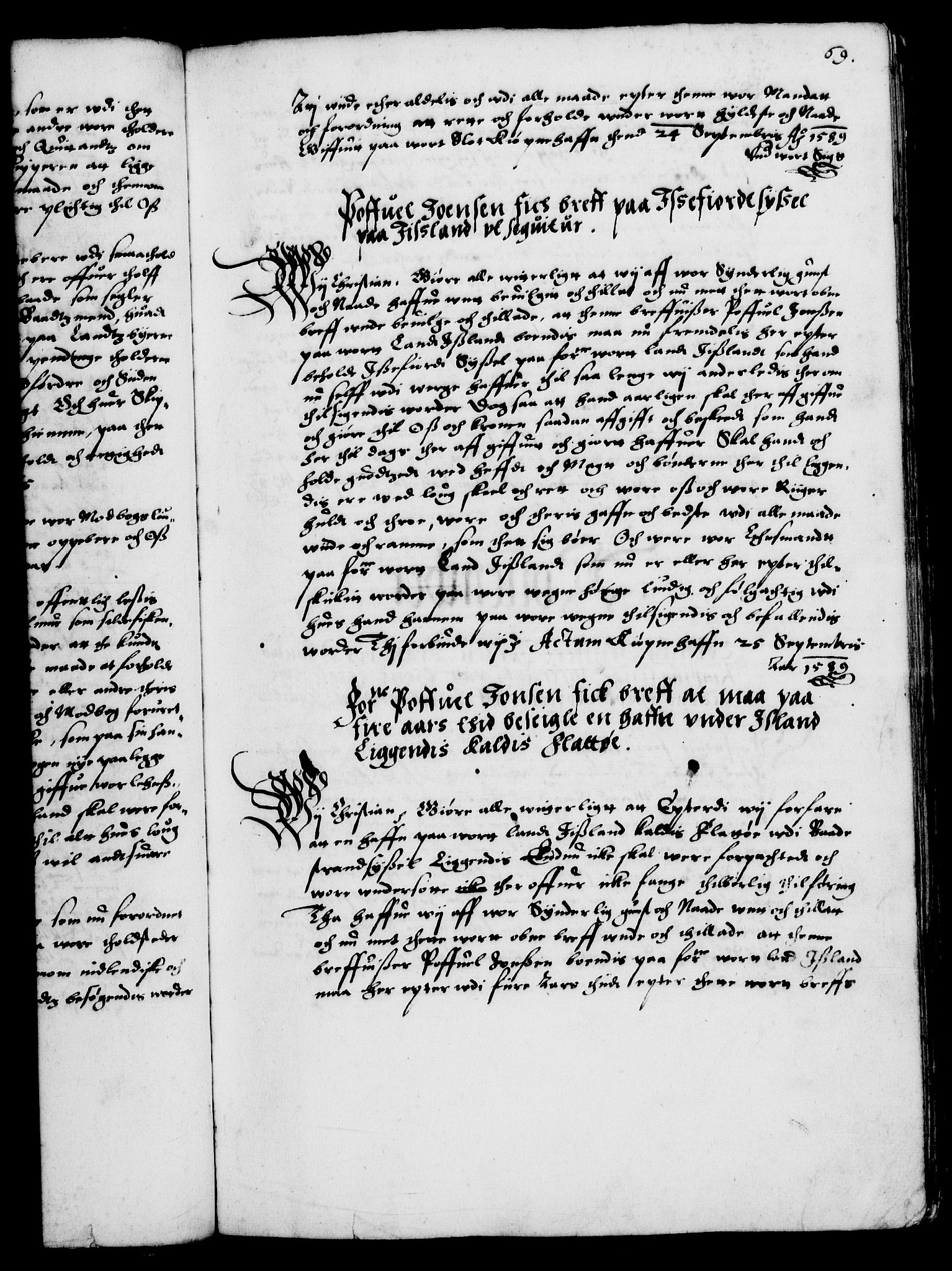 Danske Kanselli 1572-1799, AV/RA-EA-3023/F/Fc/Fca/Fcaa/L0002: Norske registre (mikrofilm), 1588-1596, p. 69a