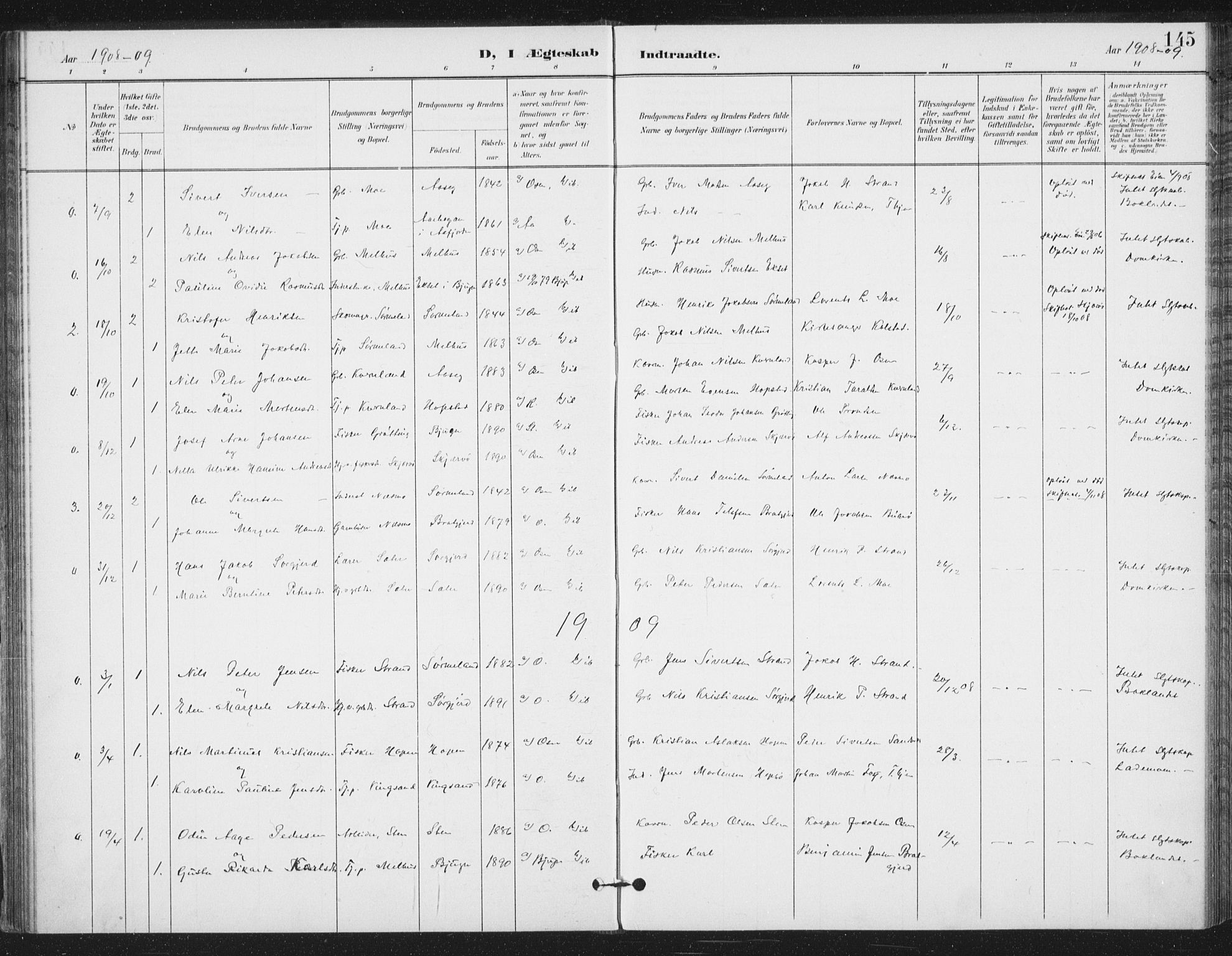 Ministerialprotokoller, klokkerbøker og fødselsregistre - Sør-Trøndelag, SAT/A-1456/658/L0723: Parish register (official) no. 658A02, 1897-1912, p. 145