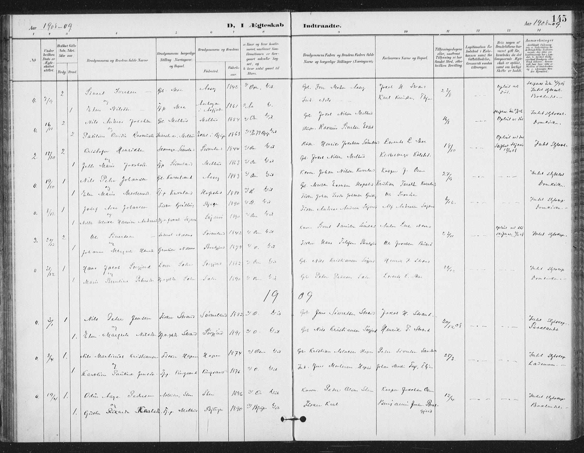 Ministerialprotokoller, klokkerbøker og fødselsregistre - Sør-Trøndelag, AV/SAT-A-1456/658/L0723: Parish register (official) no. 658A02, 1897-1912, p. 145
