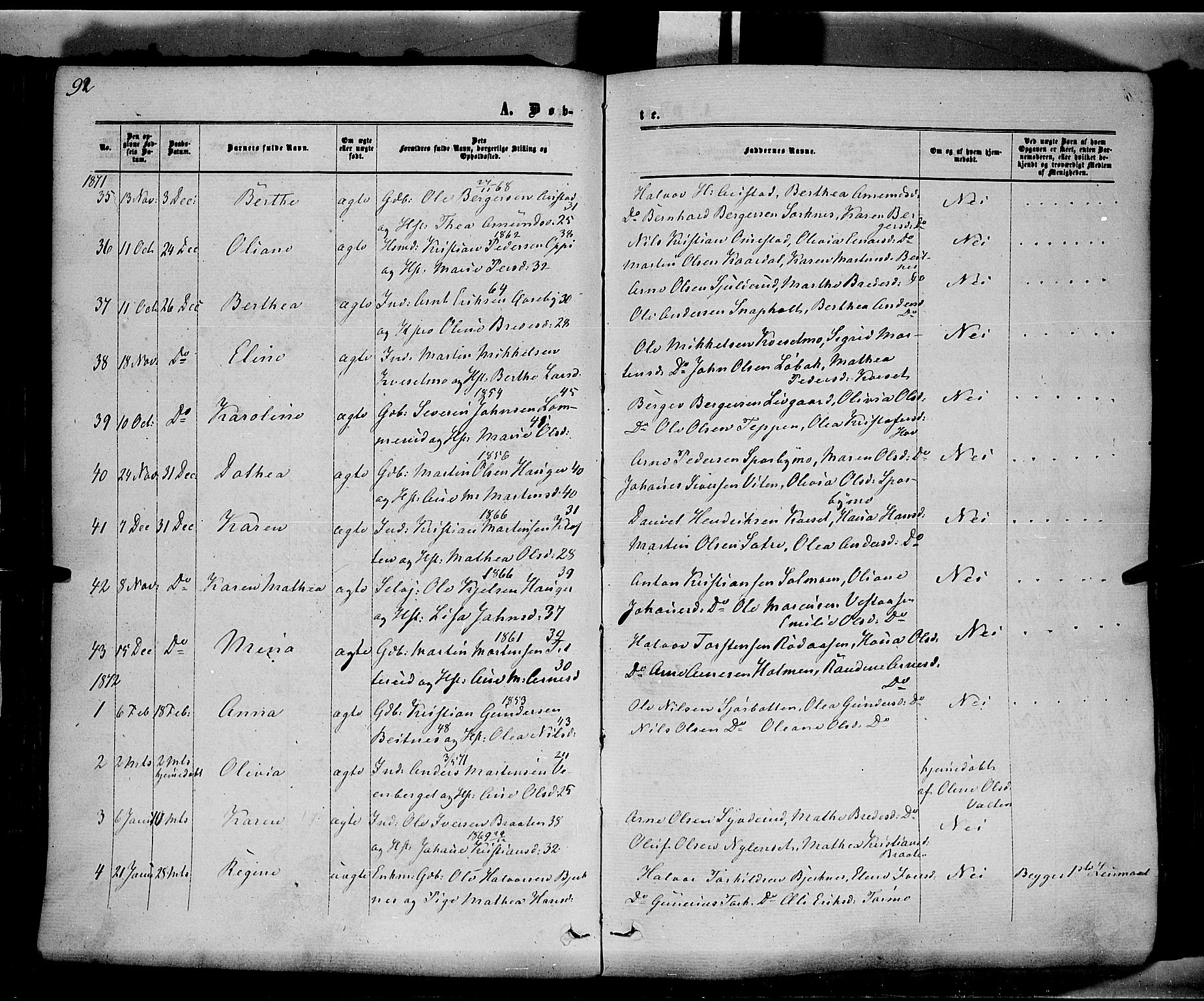 Hof prestekontor, AV/SAH-PREST-038/H/Ha/Haa/L0009: Parish register (official) no. 9, 1862-1877, p. 92