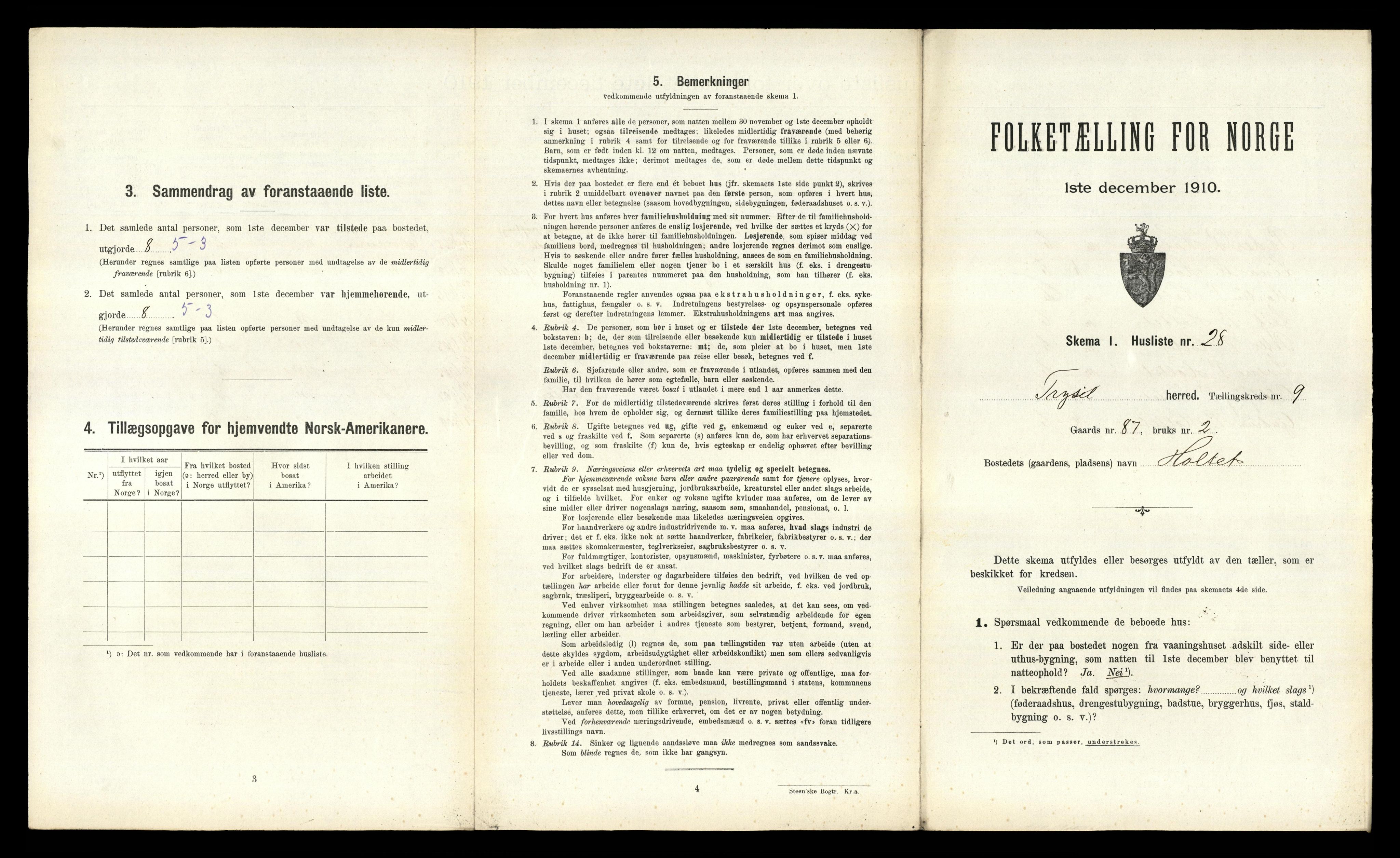 RA, 1910 census for Trysil, 1910, p. 1189