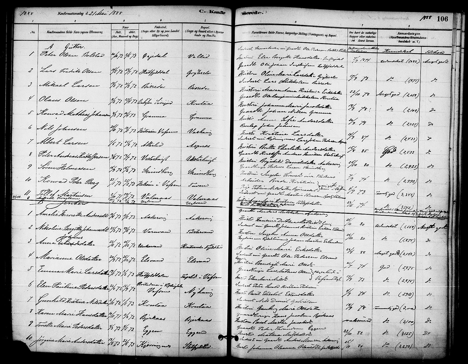 Ministerialprotokoller, klokkerbøker og fødselsregistre - Nordland, AV/SAT-A-1459/823/L0325: Parish register (official) no. 823A02, 1878-1898, p. 106