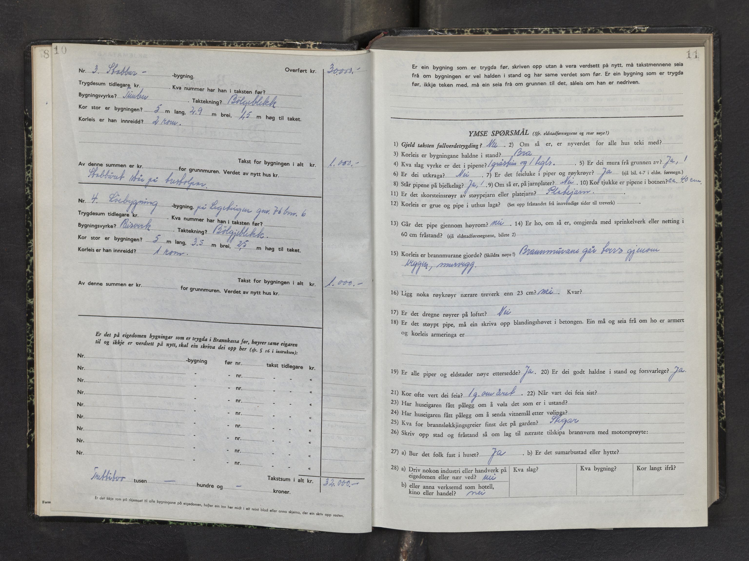 Lensmannen i Hafslo, AV/SAB-A-28001/0012/L0011: Branntakstprotokoll, skjematakst, 1950-1955, p. 10-11