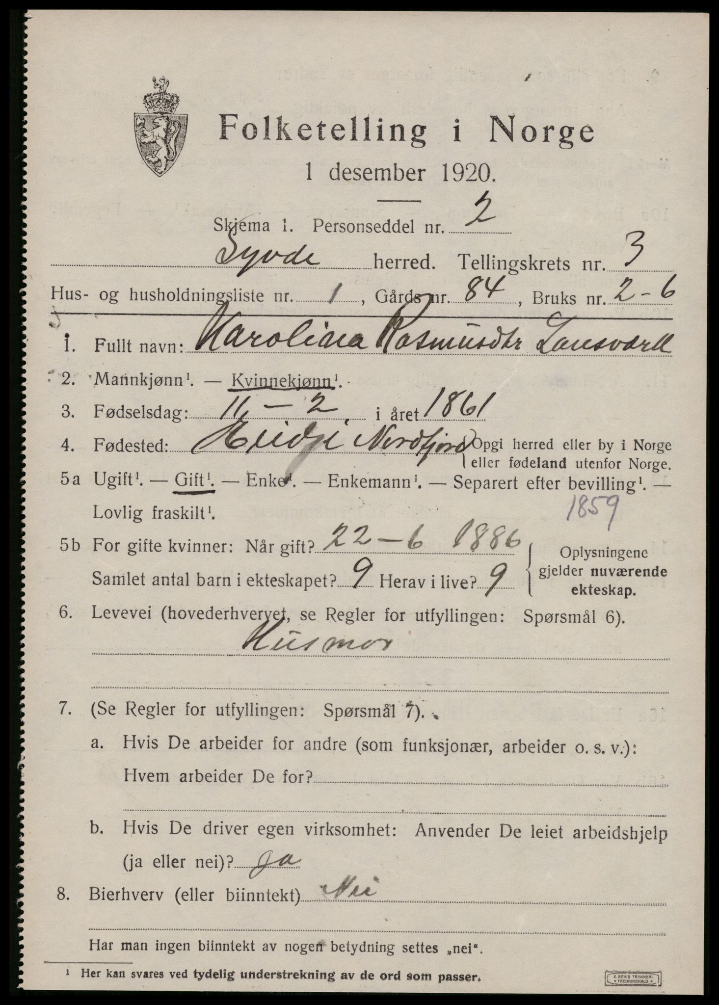 SAT, 1920 census for Syvde, 1920, p. 1012