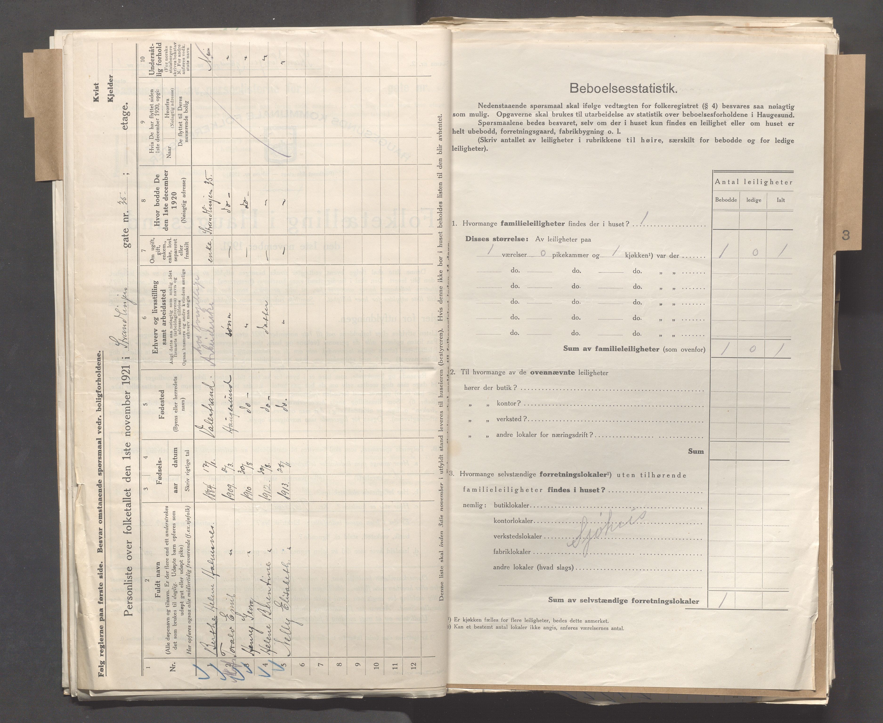 IKAR, Local census 1.11.1921 for Haugesund, 1921, p. 7060