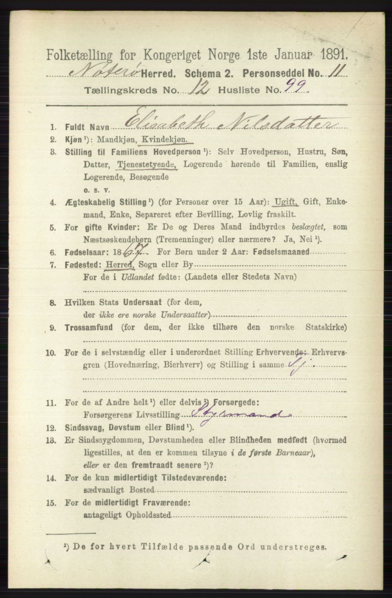 RA, 1891 census for 0722 Nøtterøy, 1891, p. 6923