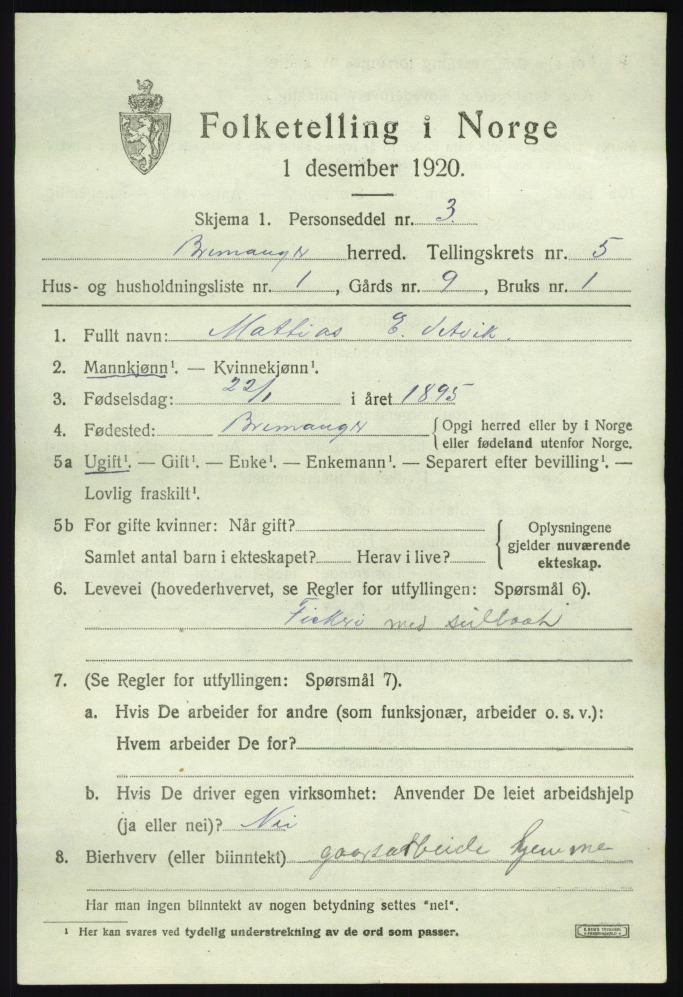 SAB, 1920 census for Bremanger, 1920, p. 3530