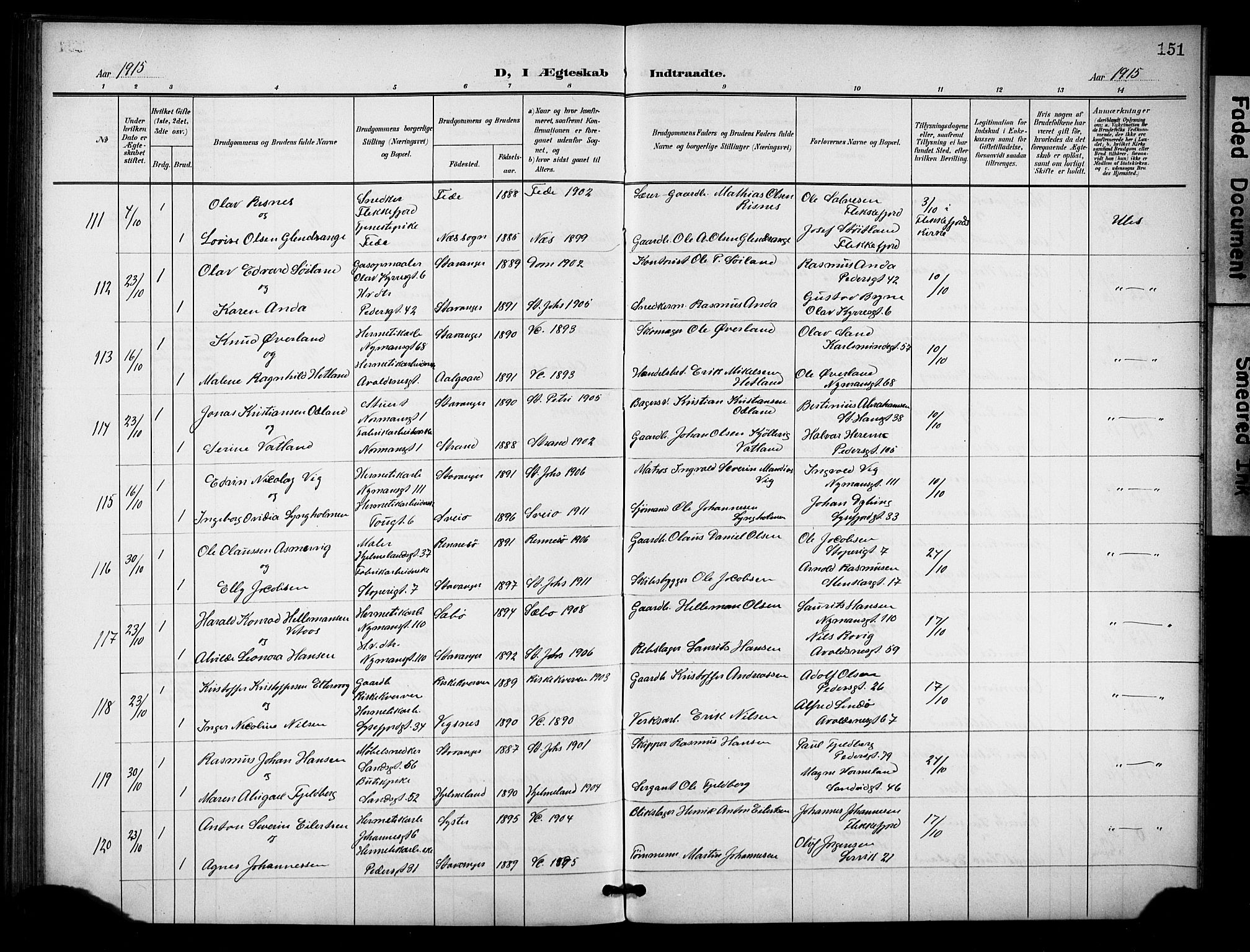 St. Johannes sokneprestkontor, AV/SAST-A-101814/001/30/30BB/L0005: Parish register (copy) no. B 5, 1901-1917, p. 151