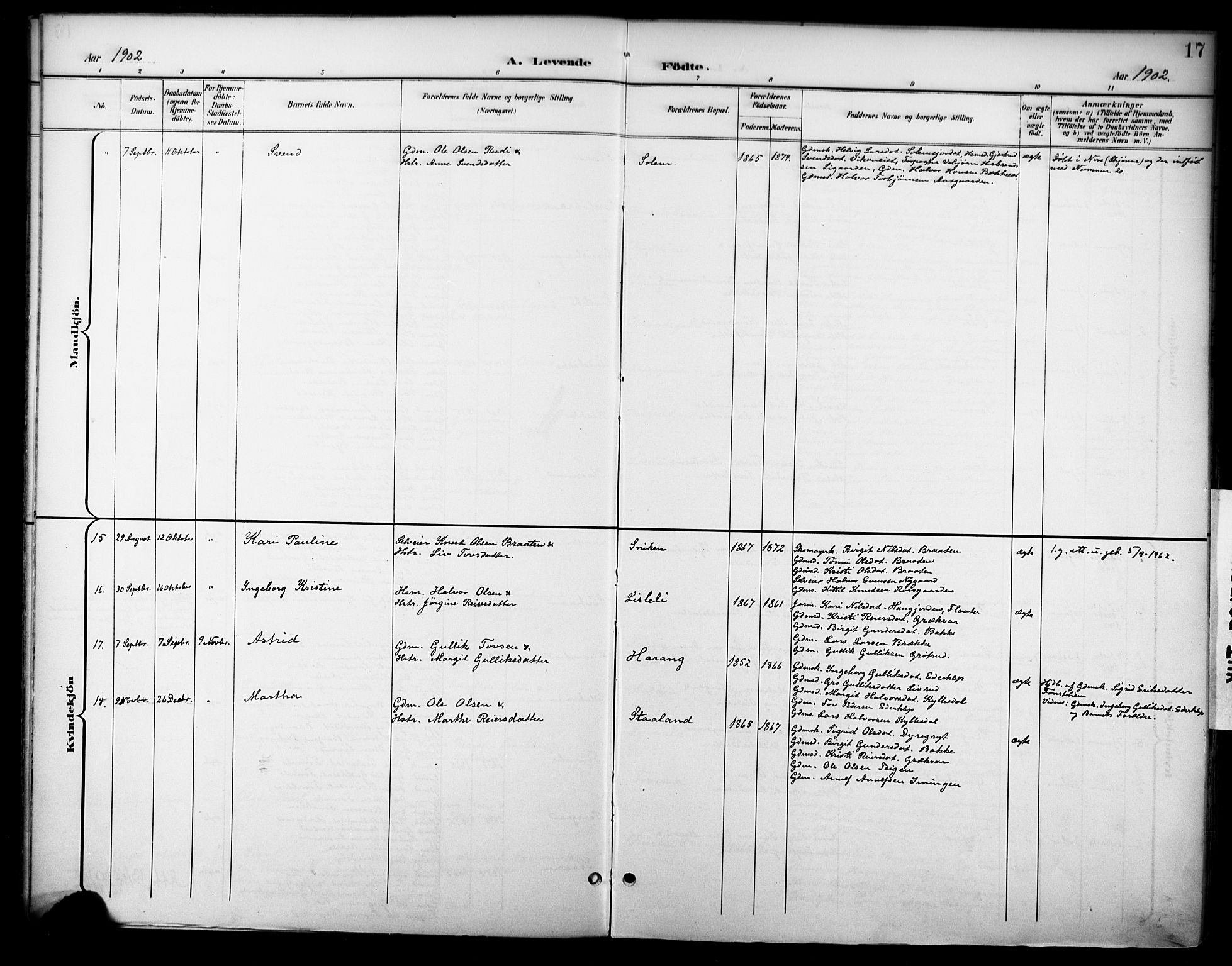 Nore kirkebøker, AV/SAKO-A-238/F/Fc/L0005: Parish register (official) no. III 5, 1898-1922, p. 17