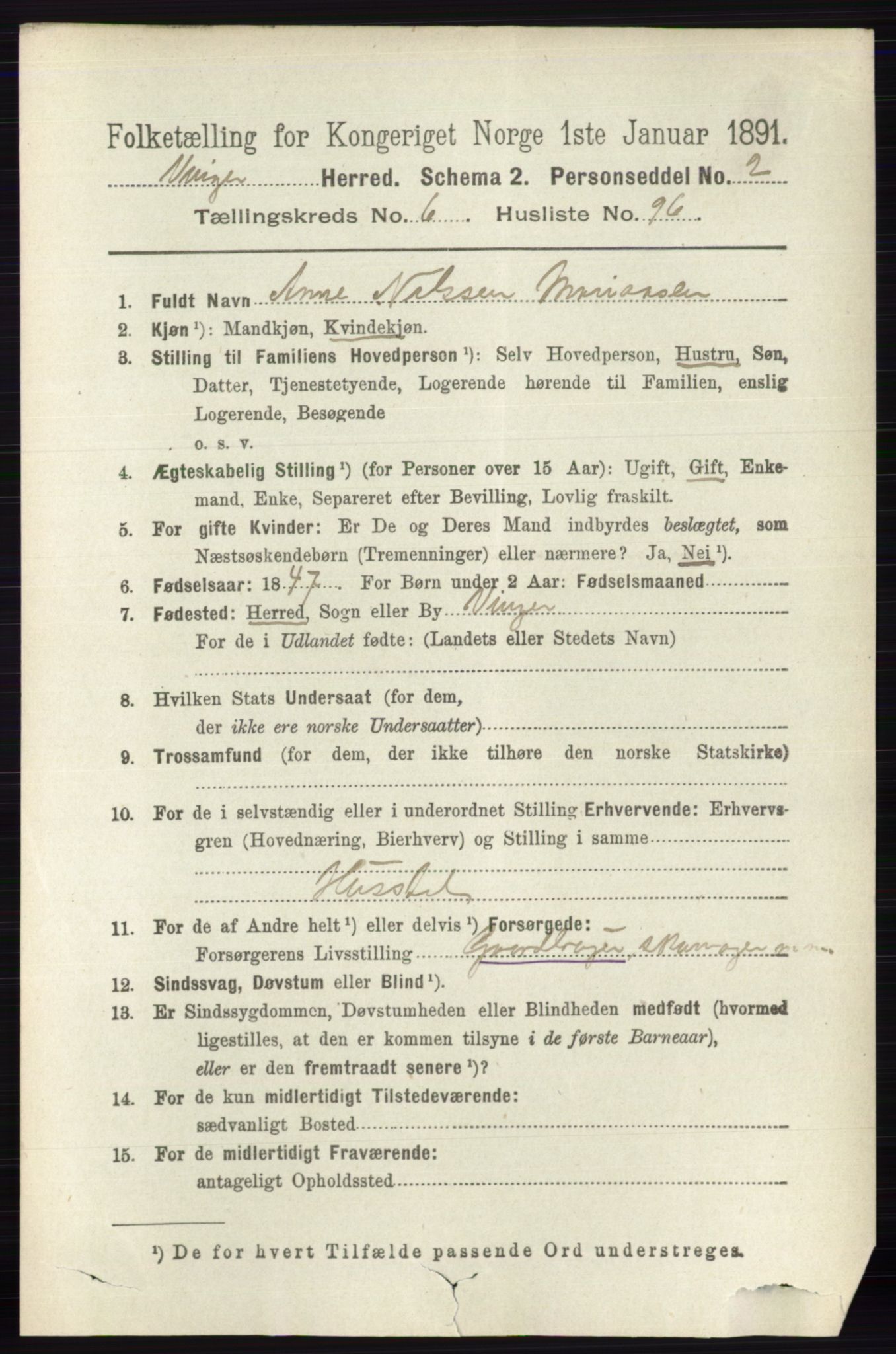 RA, 1891 census for 0421 Vinger, 1891, p. 3169